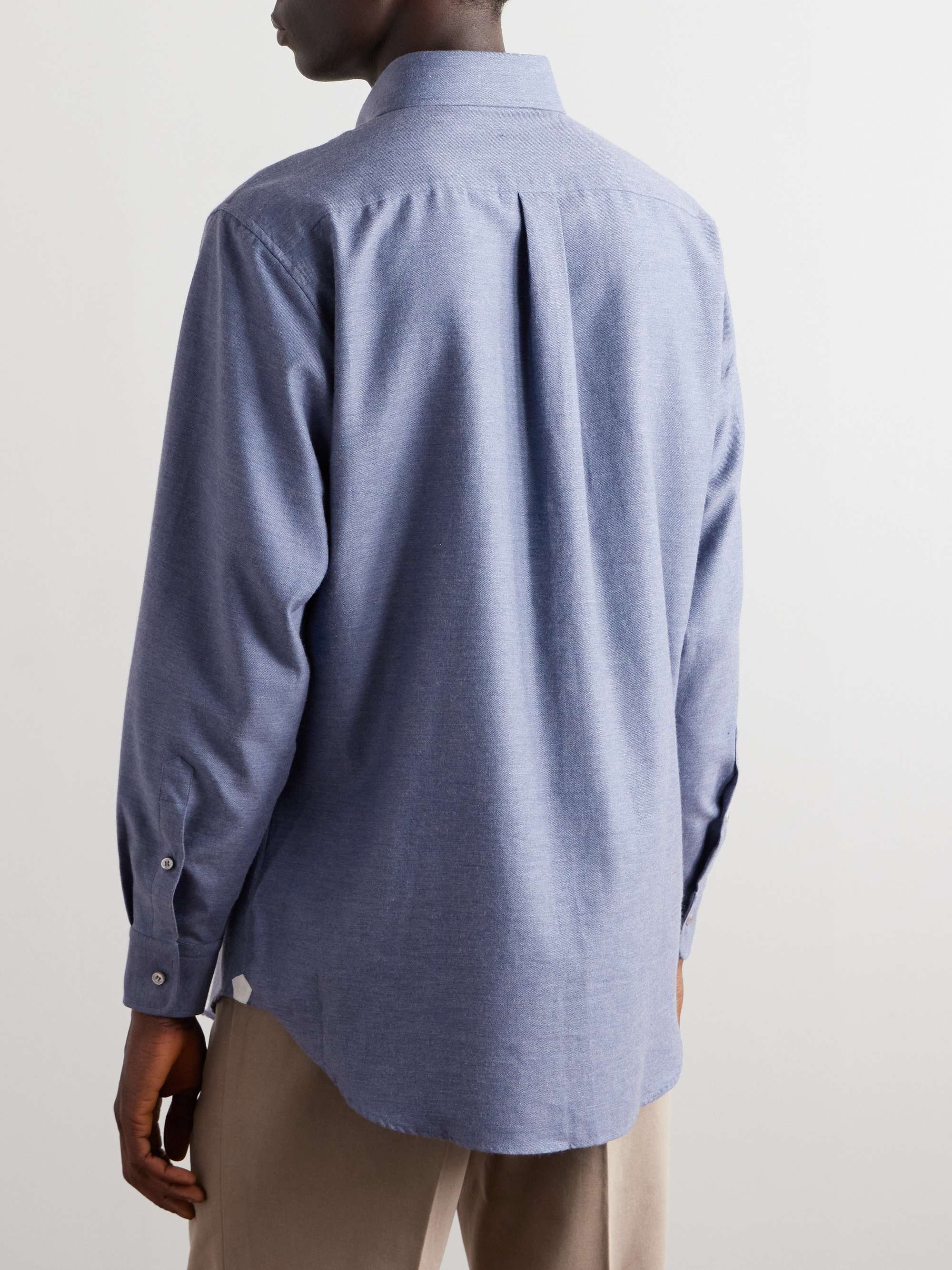 Button-Down Collar Cotton and Cashmere-Blend Denim Shirt view