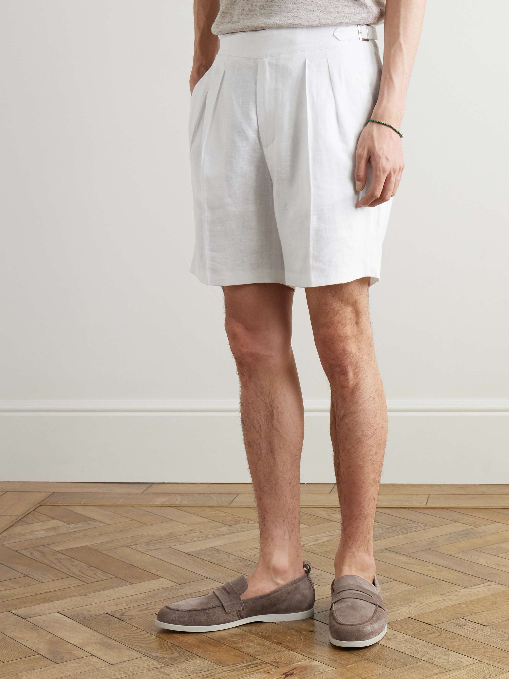 Straight-Leg Pleated Linen Bermuda Shorts view