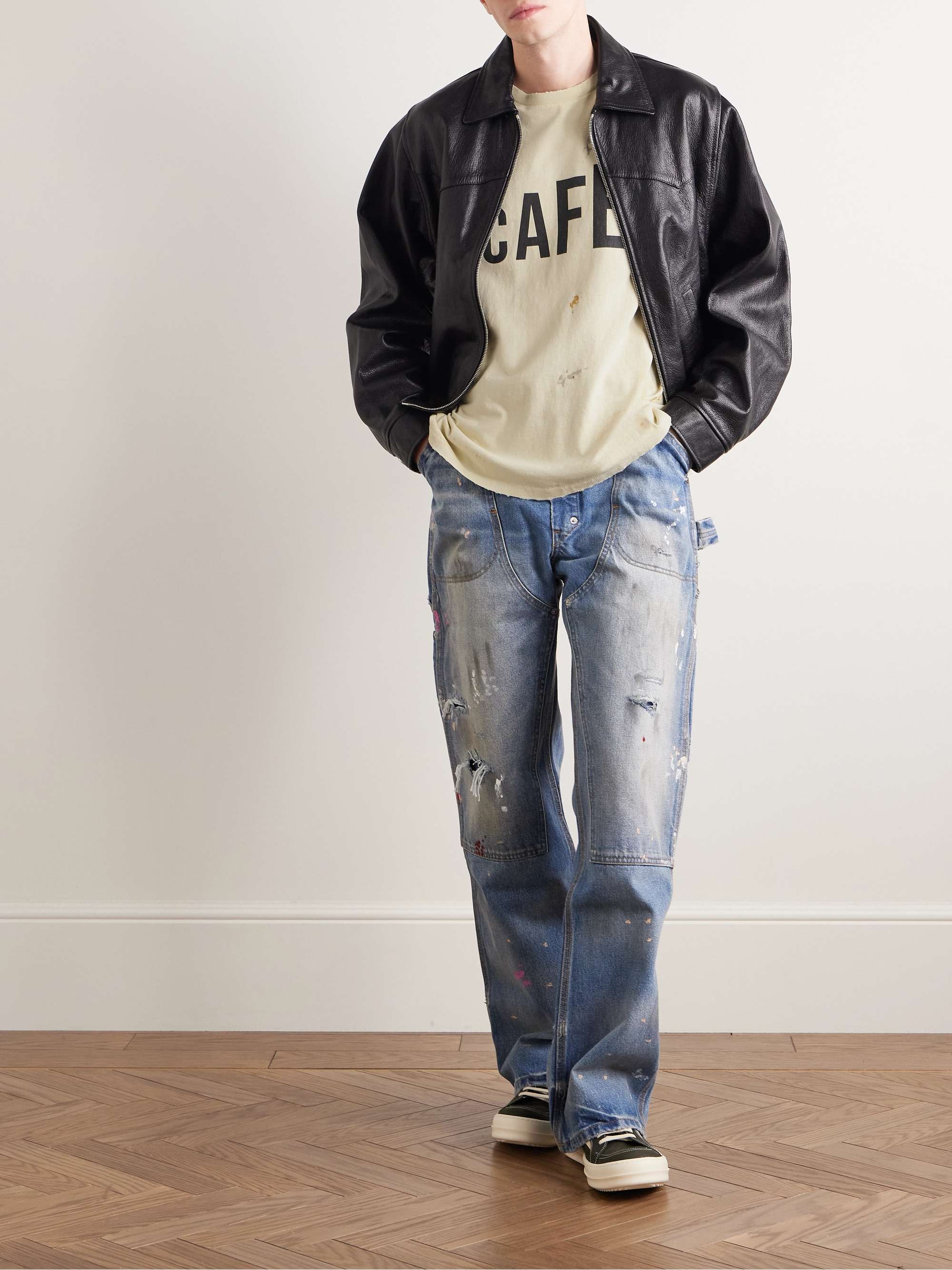 Paint-Splattered Distressed Printed Cotton-Jersey T-Shirt view