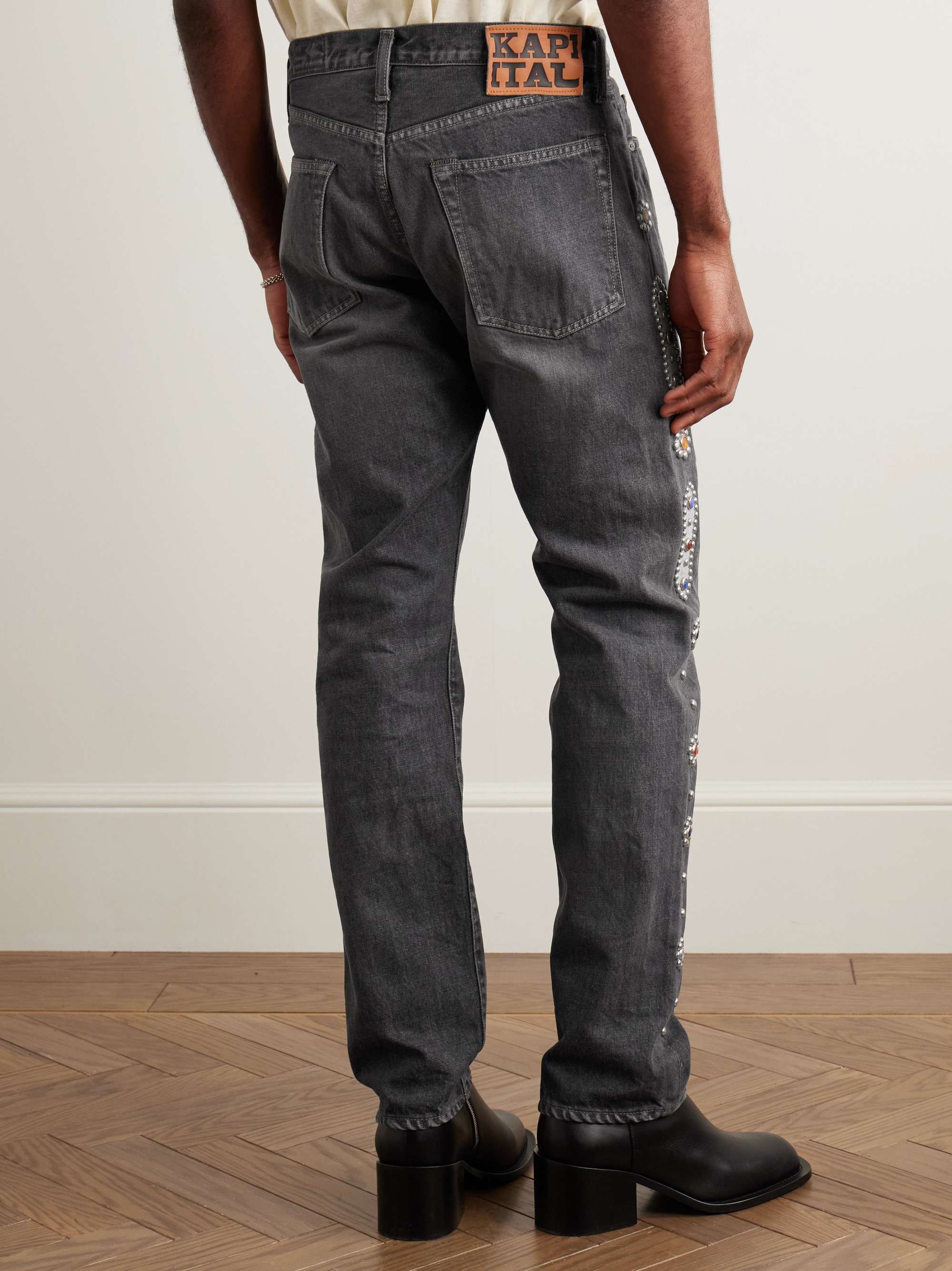 Monkey CISCO Straight-Leg Embellished Leather-Trimmed Jeans view