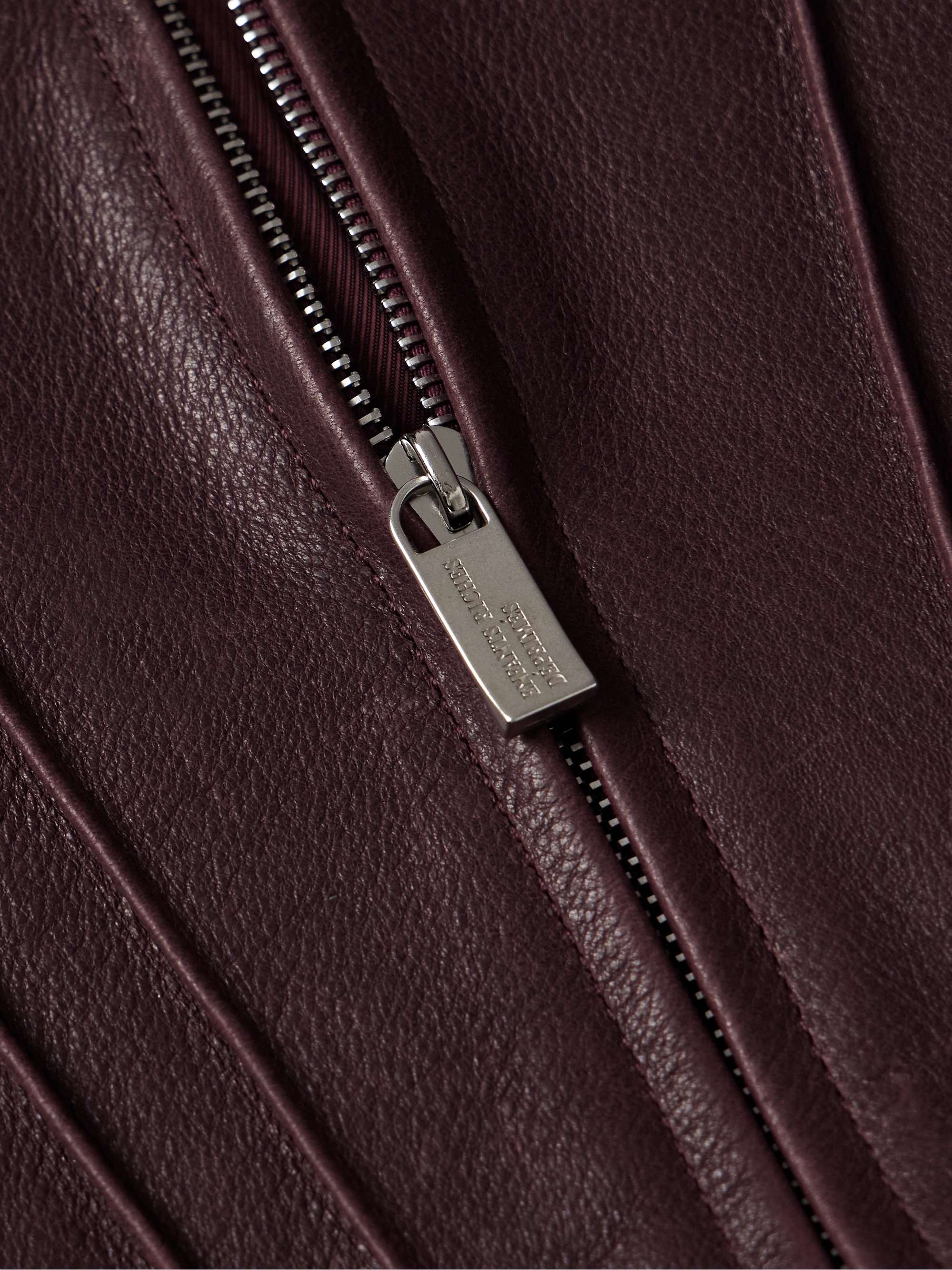 Slim-Fit Pintucked Full-Grain Leather Jacket view