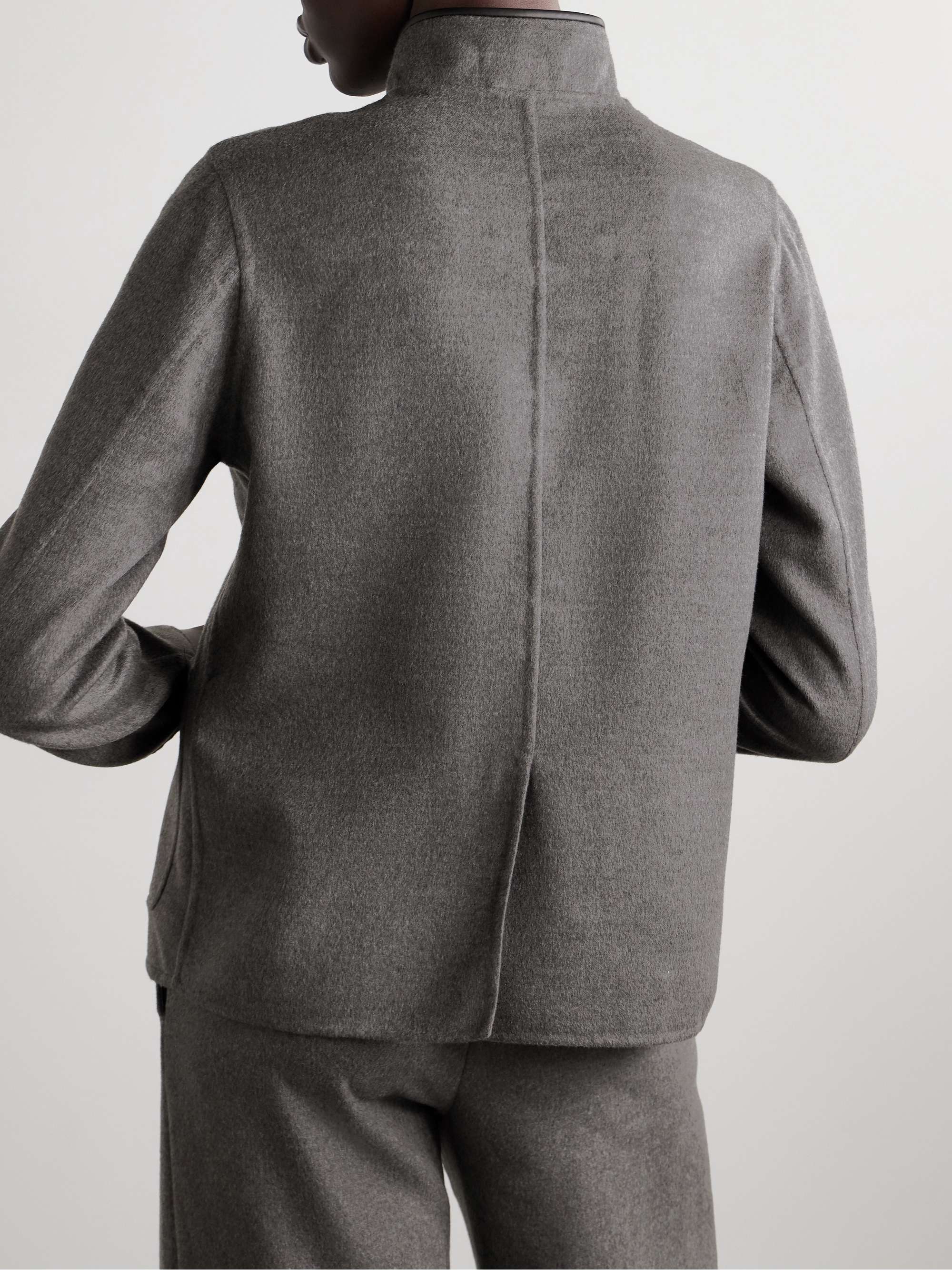 Leather-trimmed cashmere jacket view