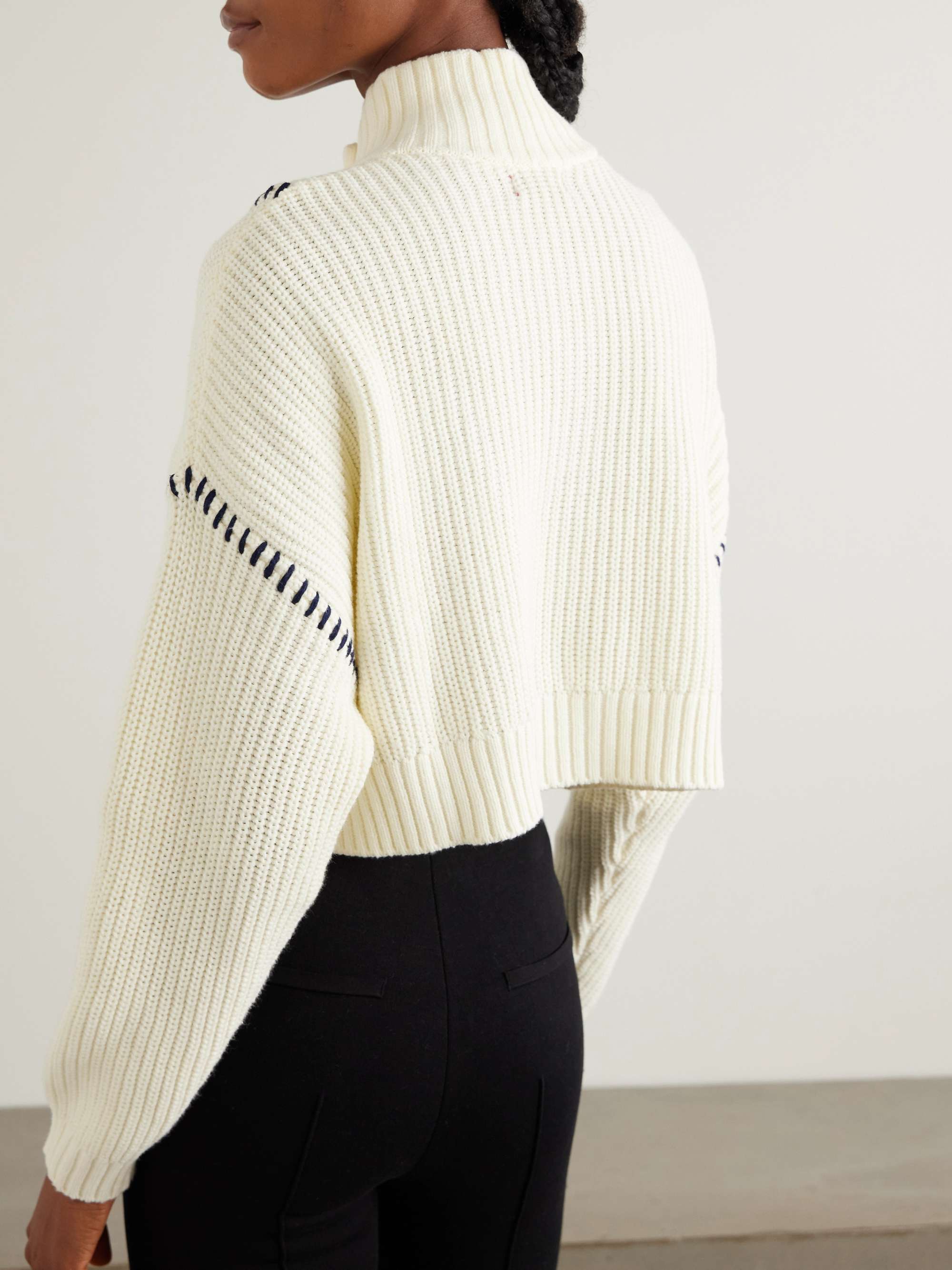 Hampton cropped embroidered ribbed cotton-blend sweater view