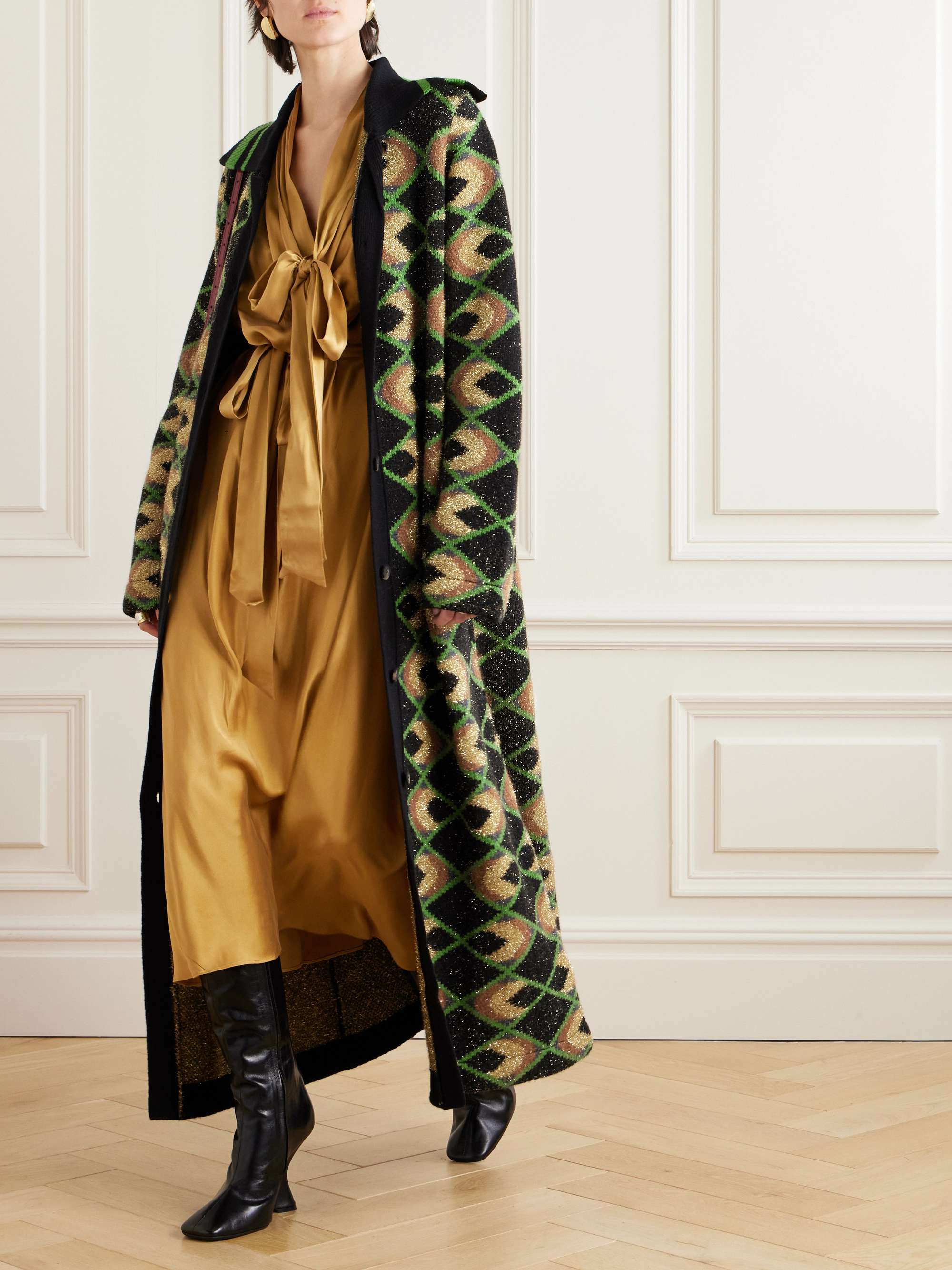 Metallic jacquard-knit coat view