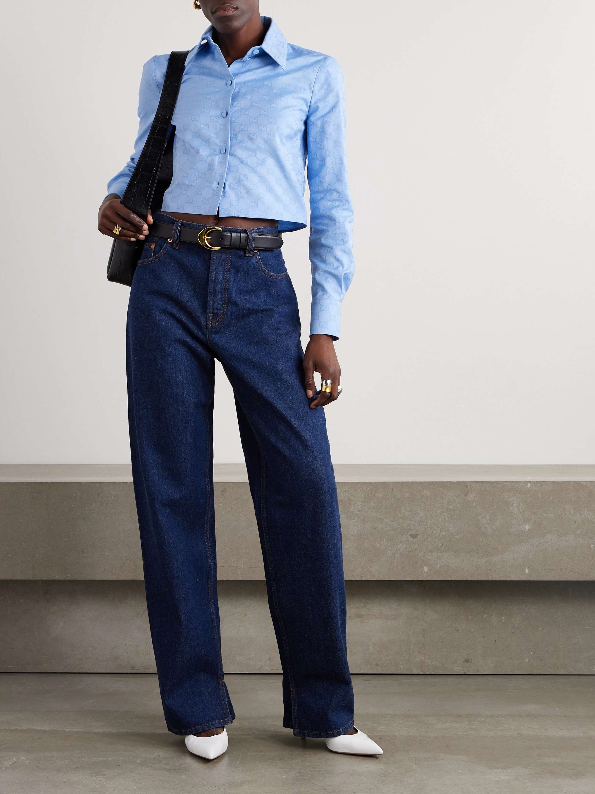 Cropped cotton Oxford-jacquard shirt view