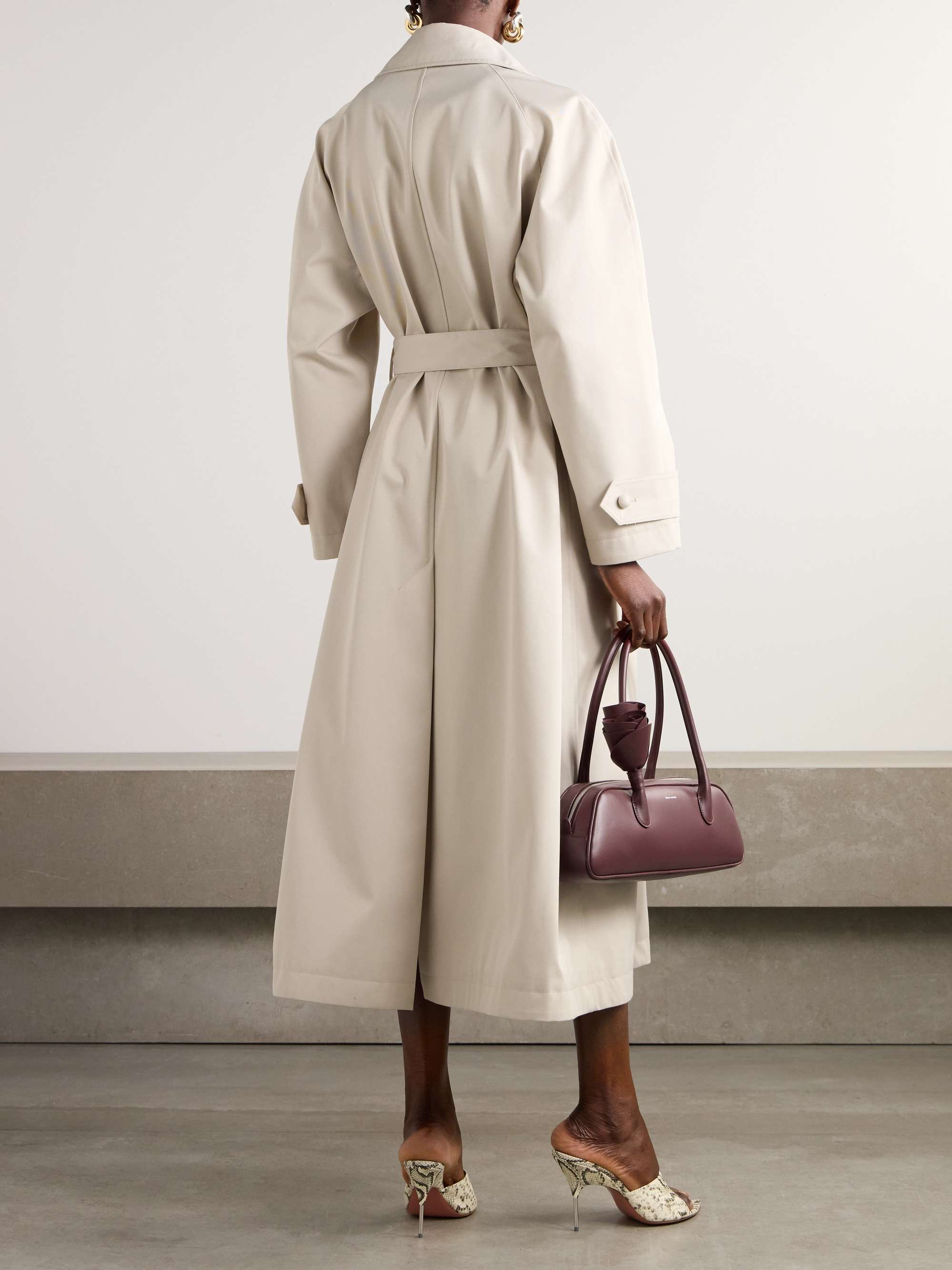 Double-breasted belted gabardine trench coat view
