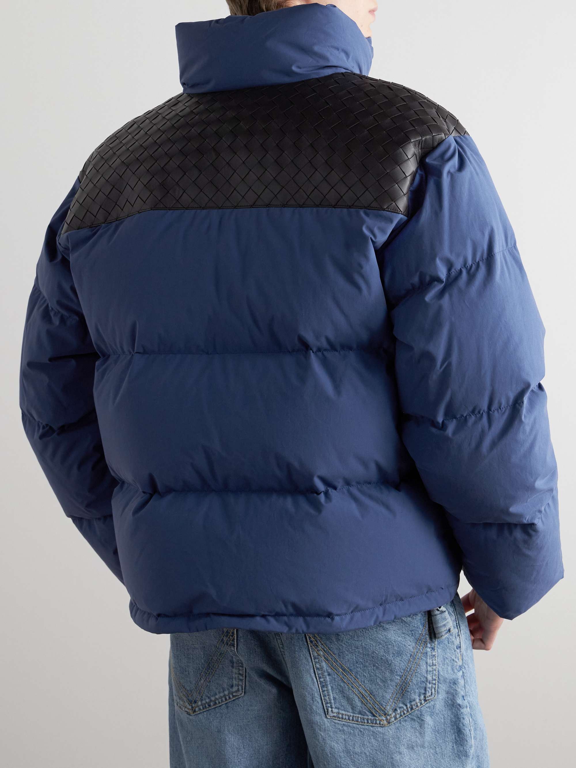 Intrecciato Leather-Trimmed Quilted Cotton-Poplin Down Jacket view