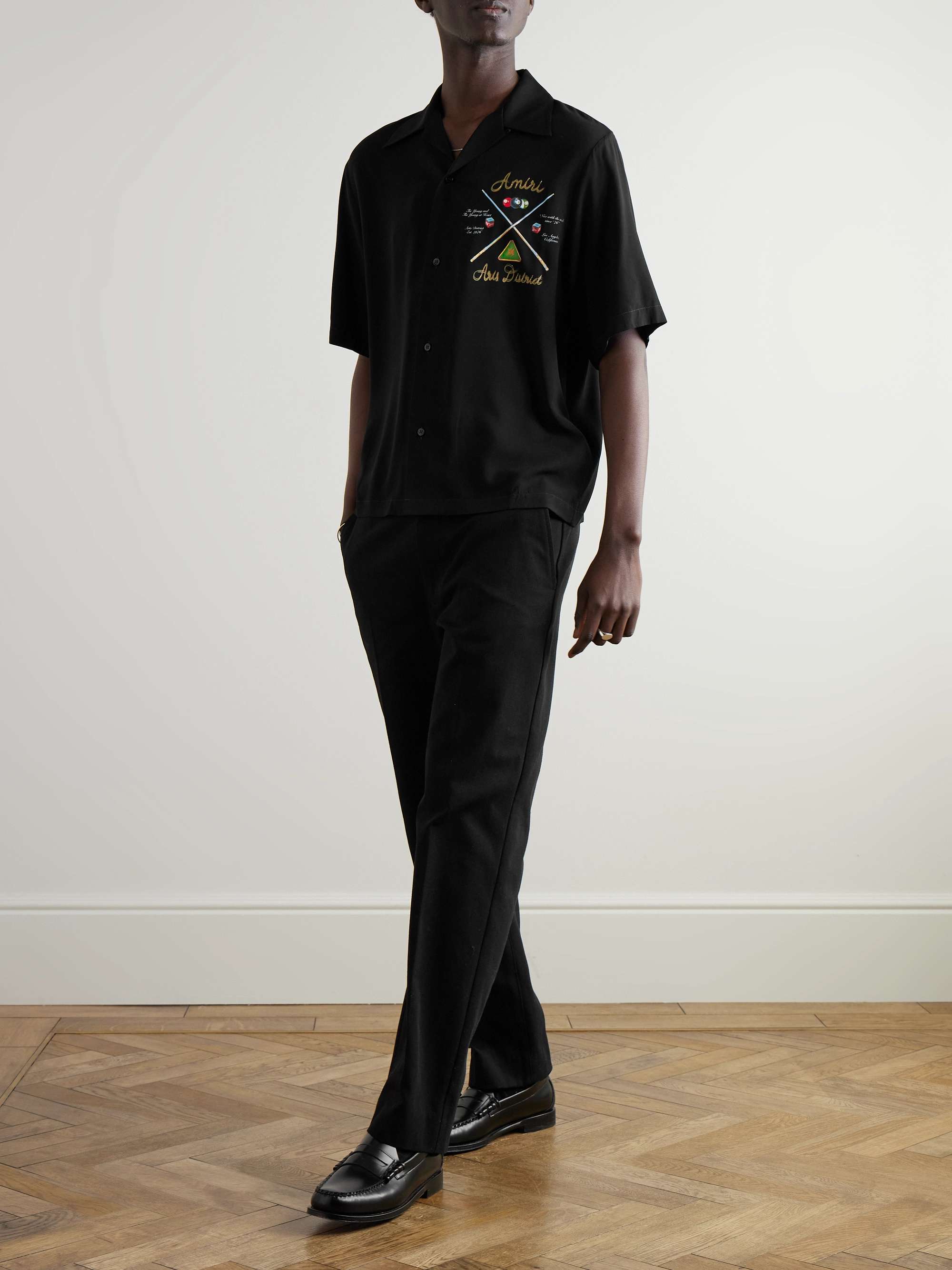 Pool Cue Convertible-Collar Logo-Print Matte-Satin Shirt view