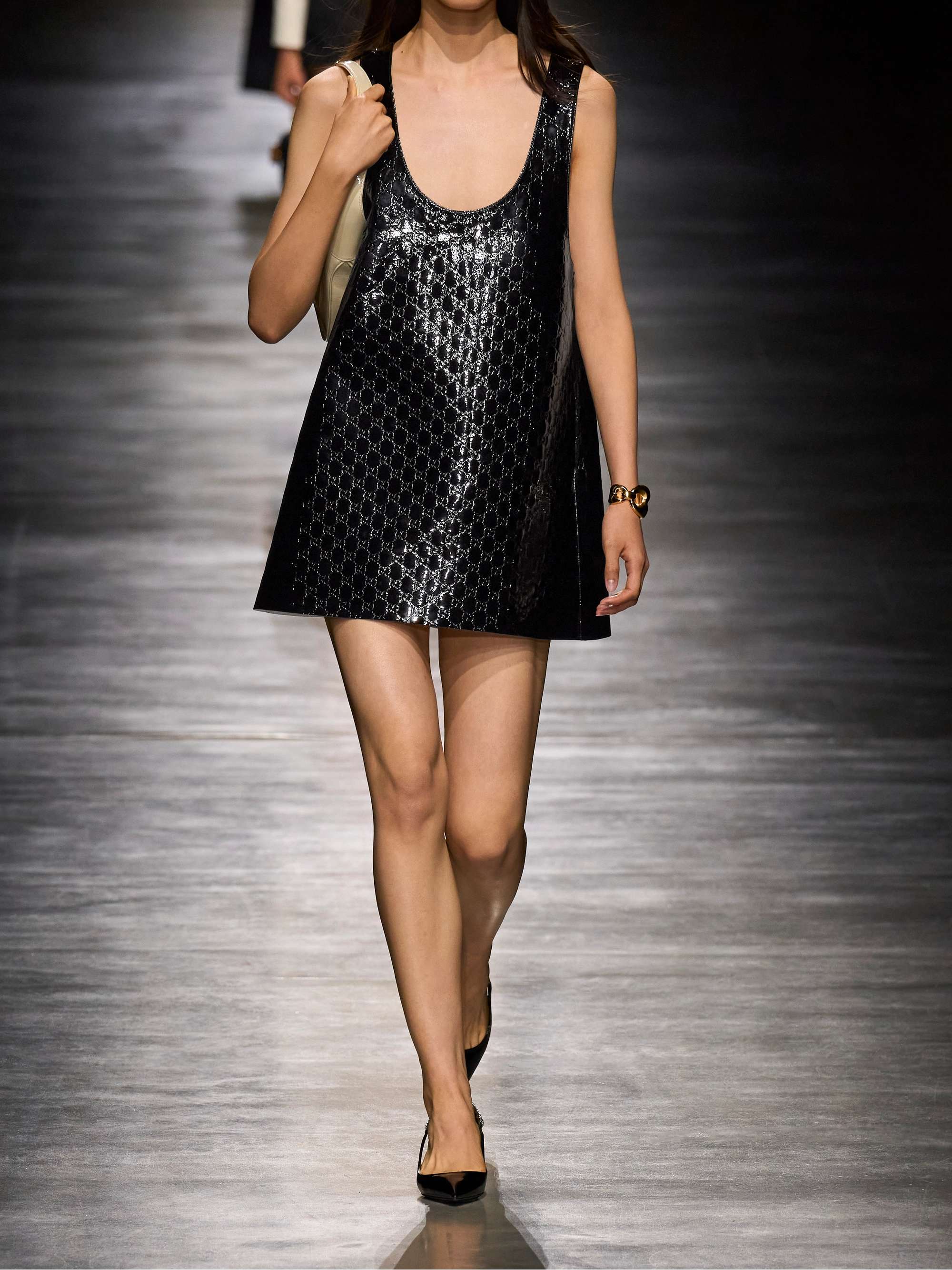 Embossed crinkled patent-leather mini dress view