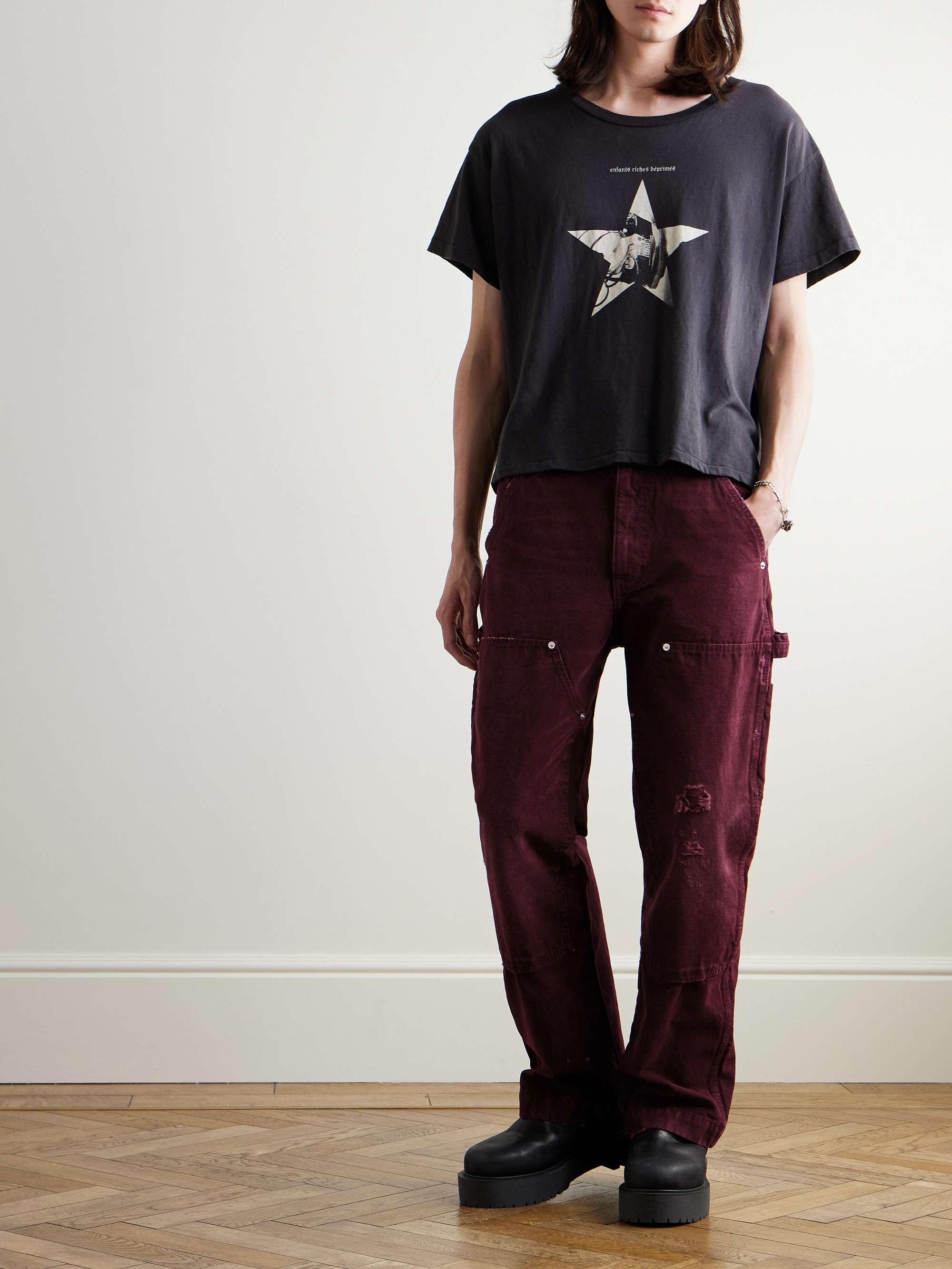 Straight-Leg Distressed Panelled Cotton-Canvas Trousers view