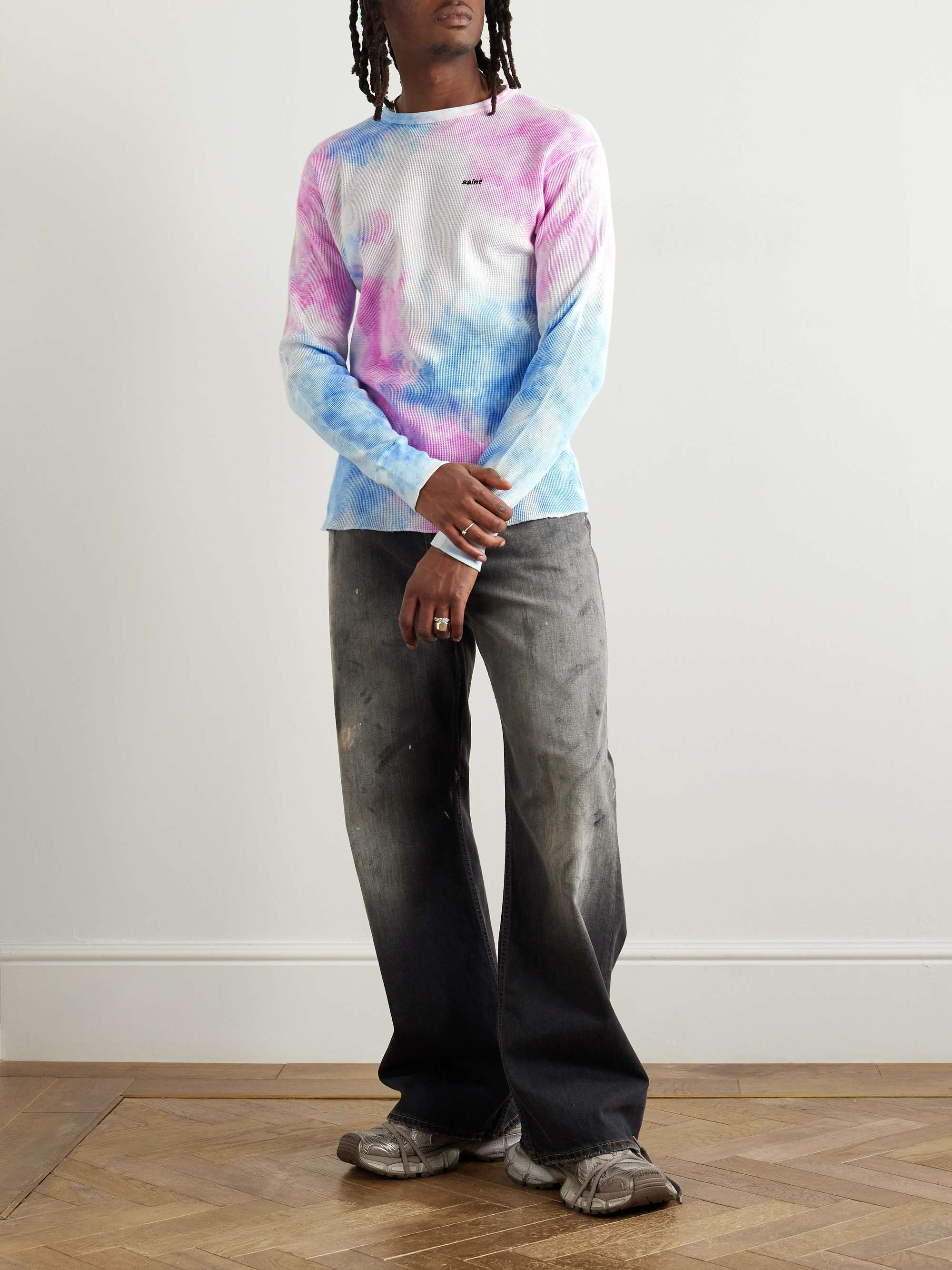 Slim-Fit Logo-Embroidered Tie-Dyed Waffle-Knit Cotton T-Shirt view