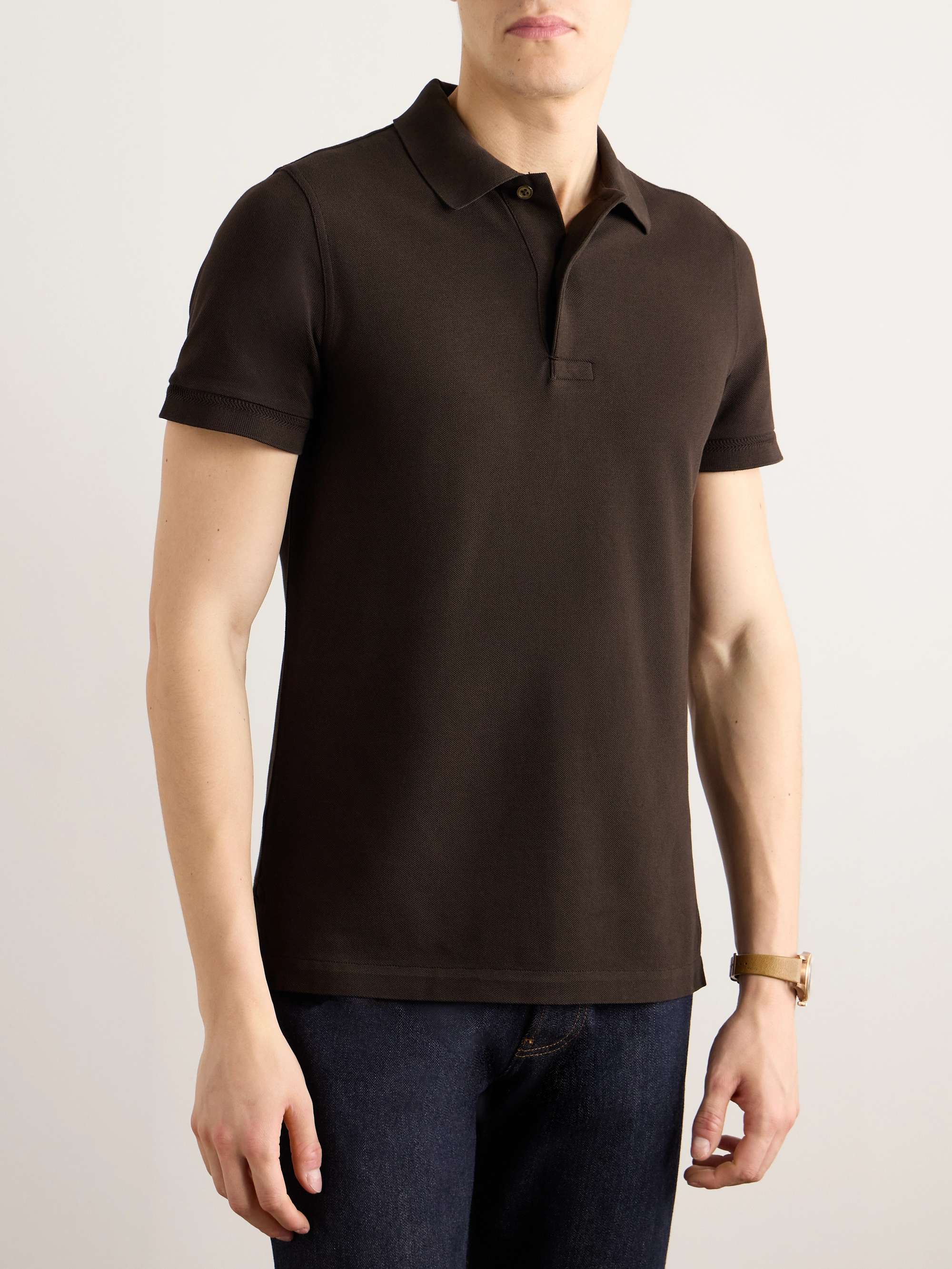 Slim-Fit Garment-Dyed Cotton-Piqué Polo Shirt view
