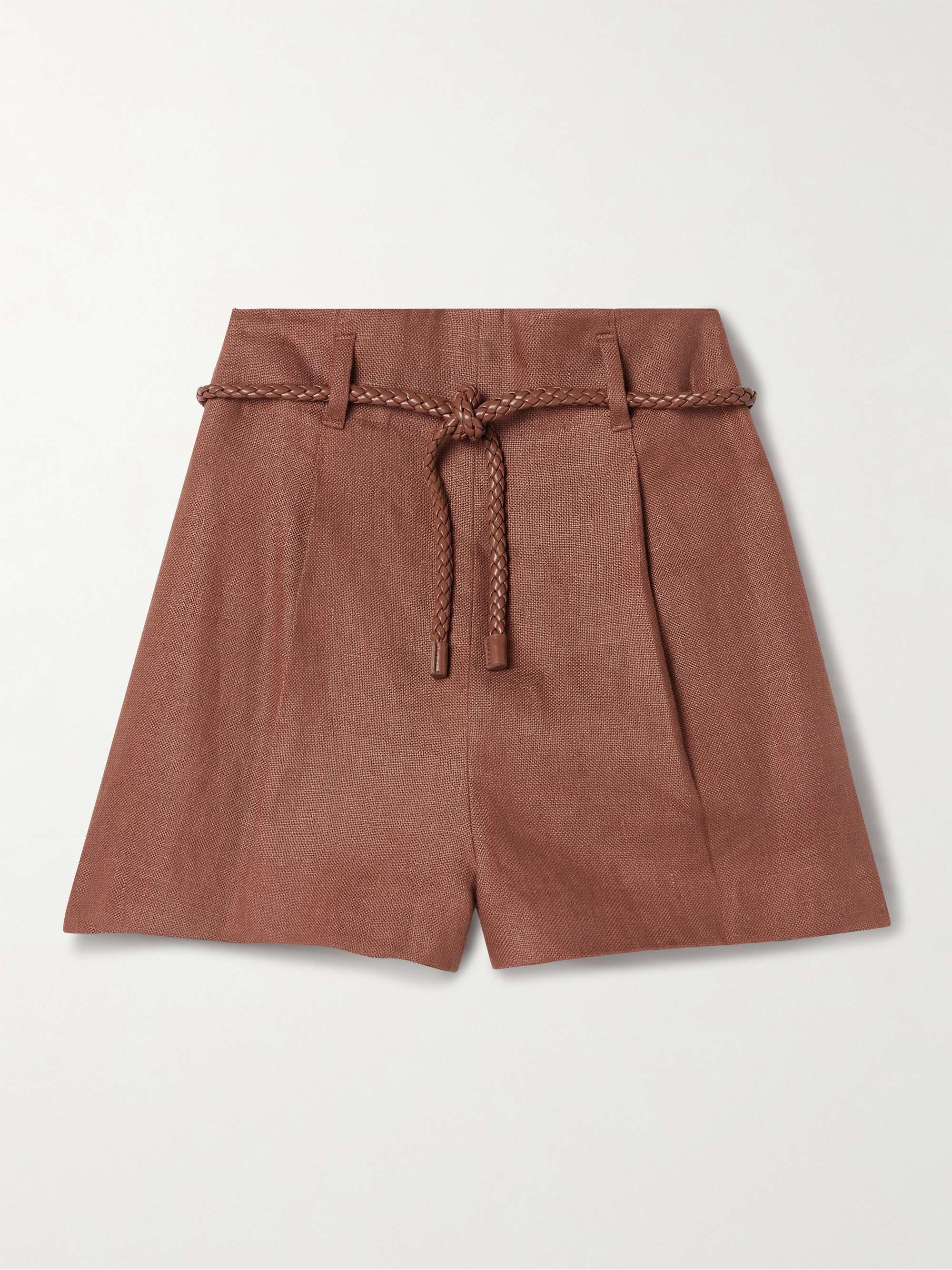 Illuminate belted pleated linen shorts view