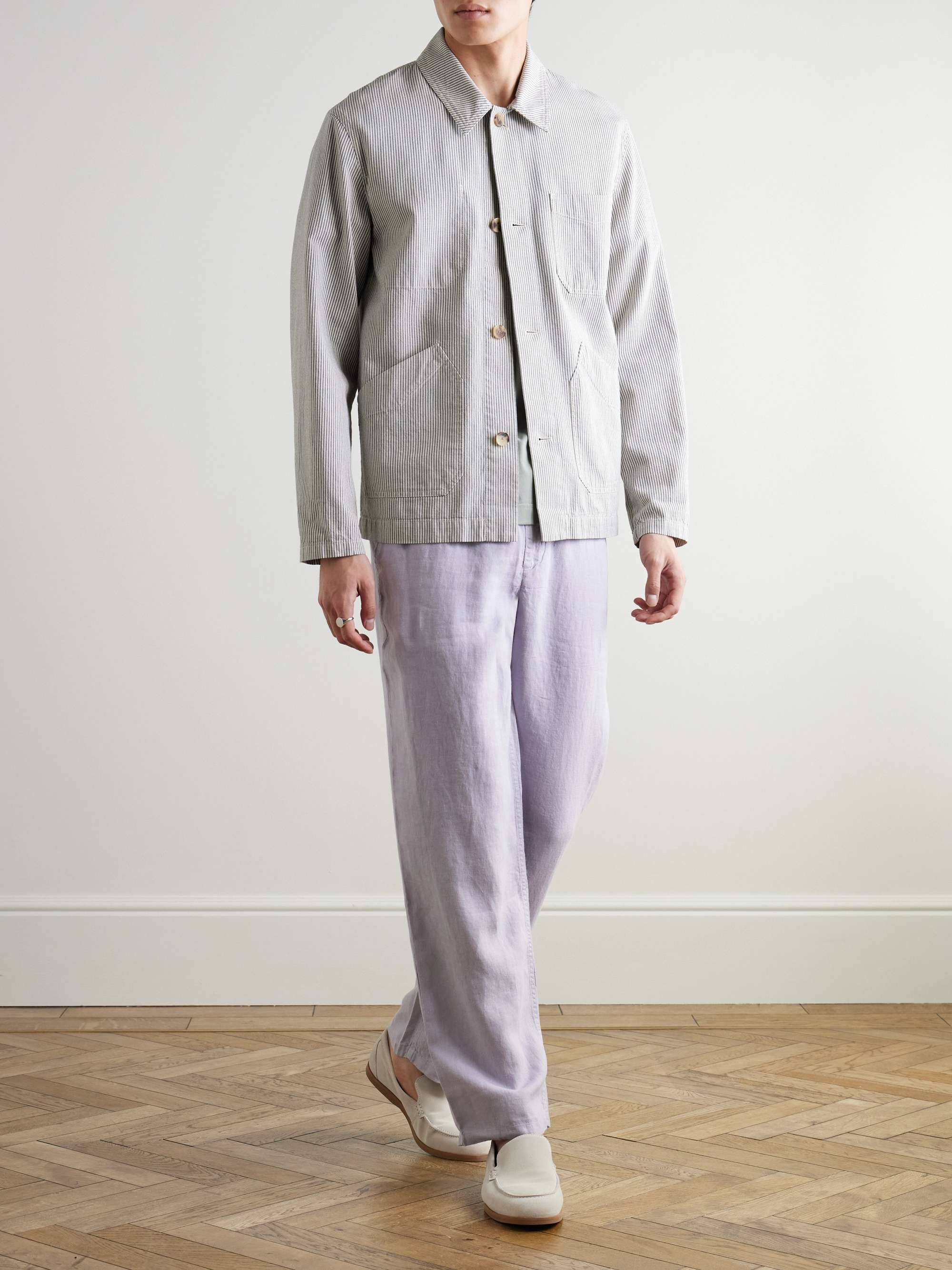 Edward Straight-Leg Garment-Dyed Linen Drawstring Trousers view