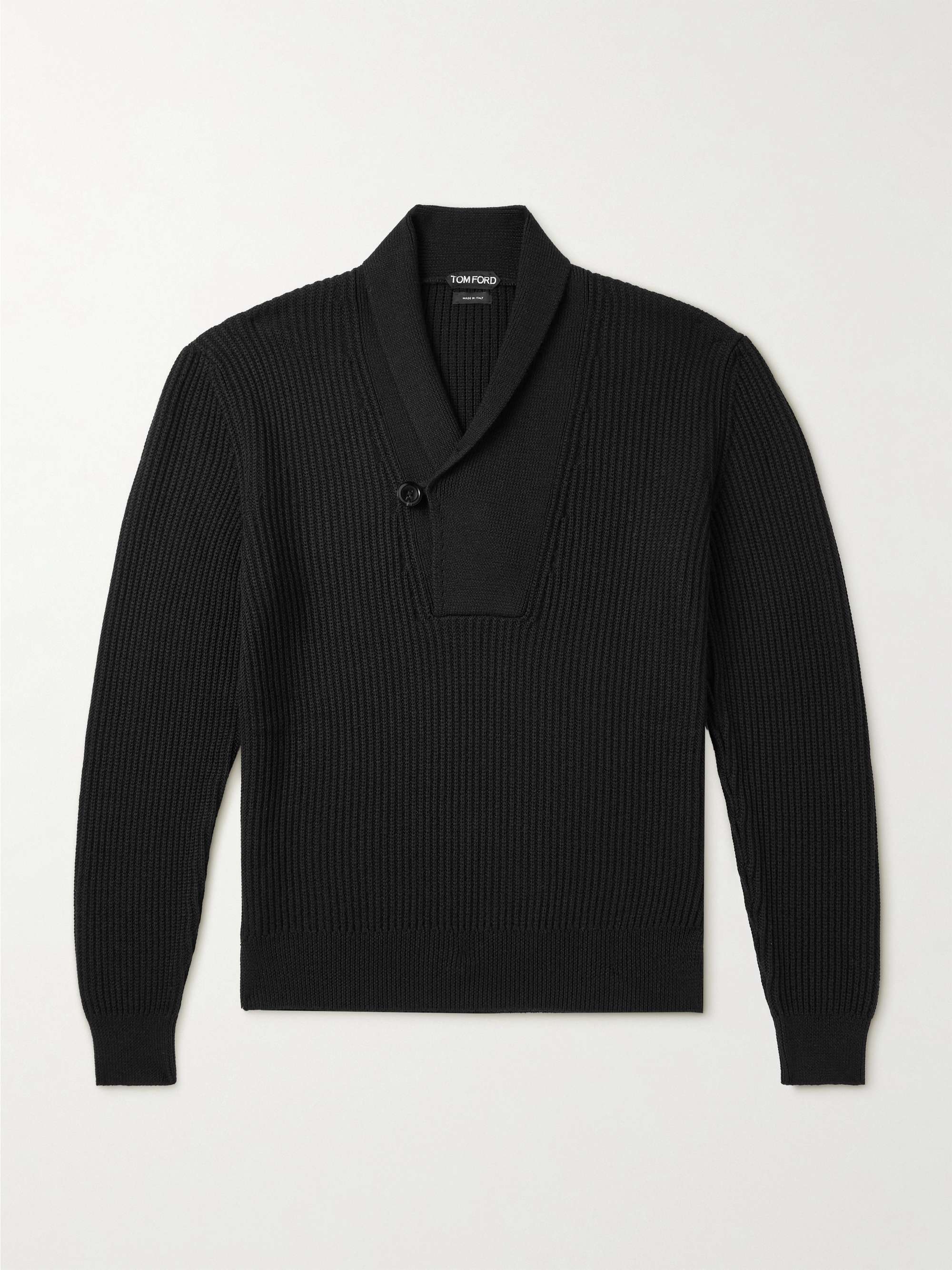Slim-Fit Shawl-Collar Ribbed Merino Wool-Blend Half-Placket Sweater view