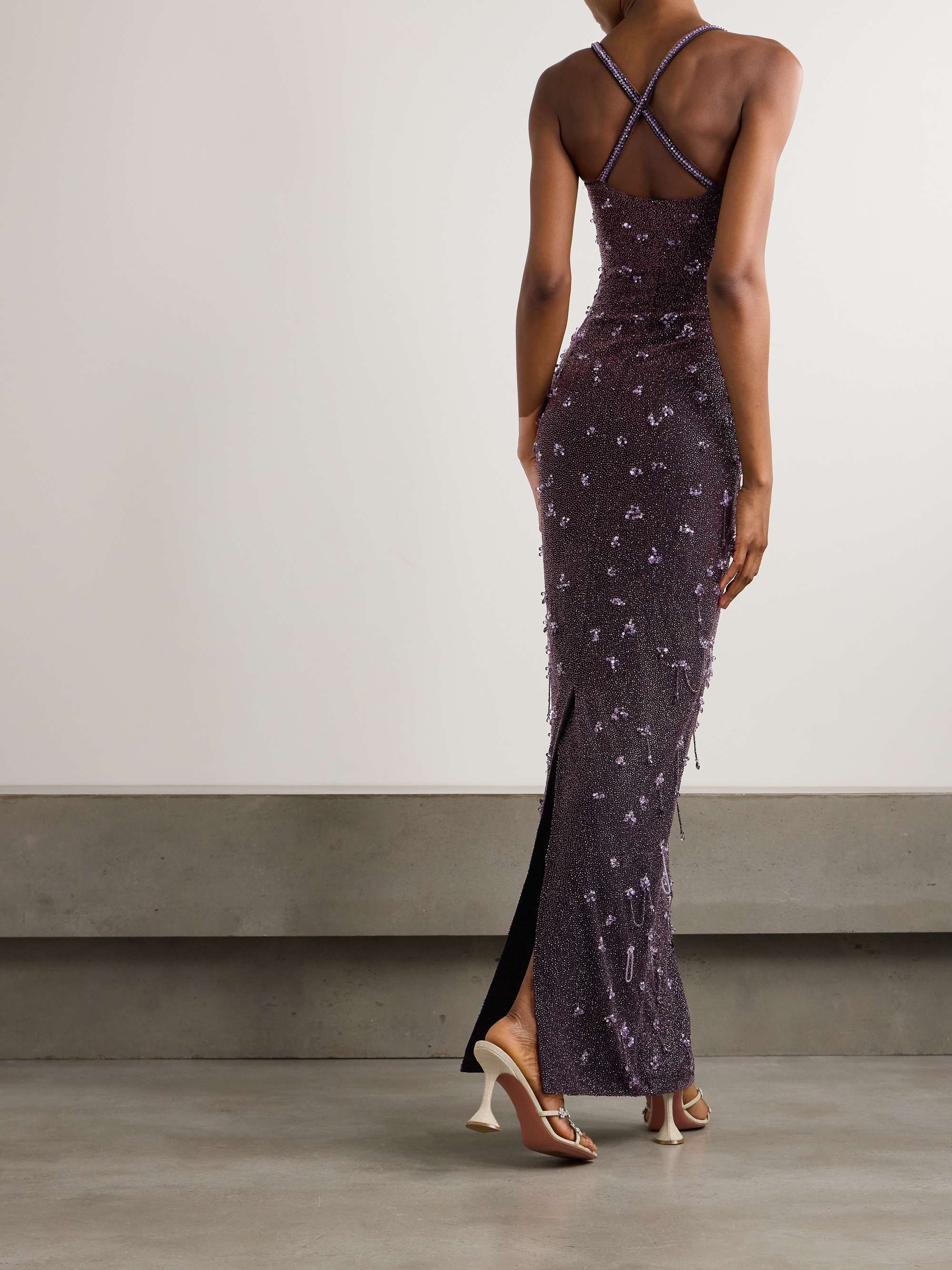Wisteria embellished stretch-mesh gown view