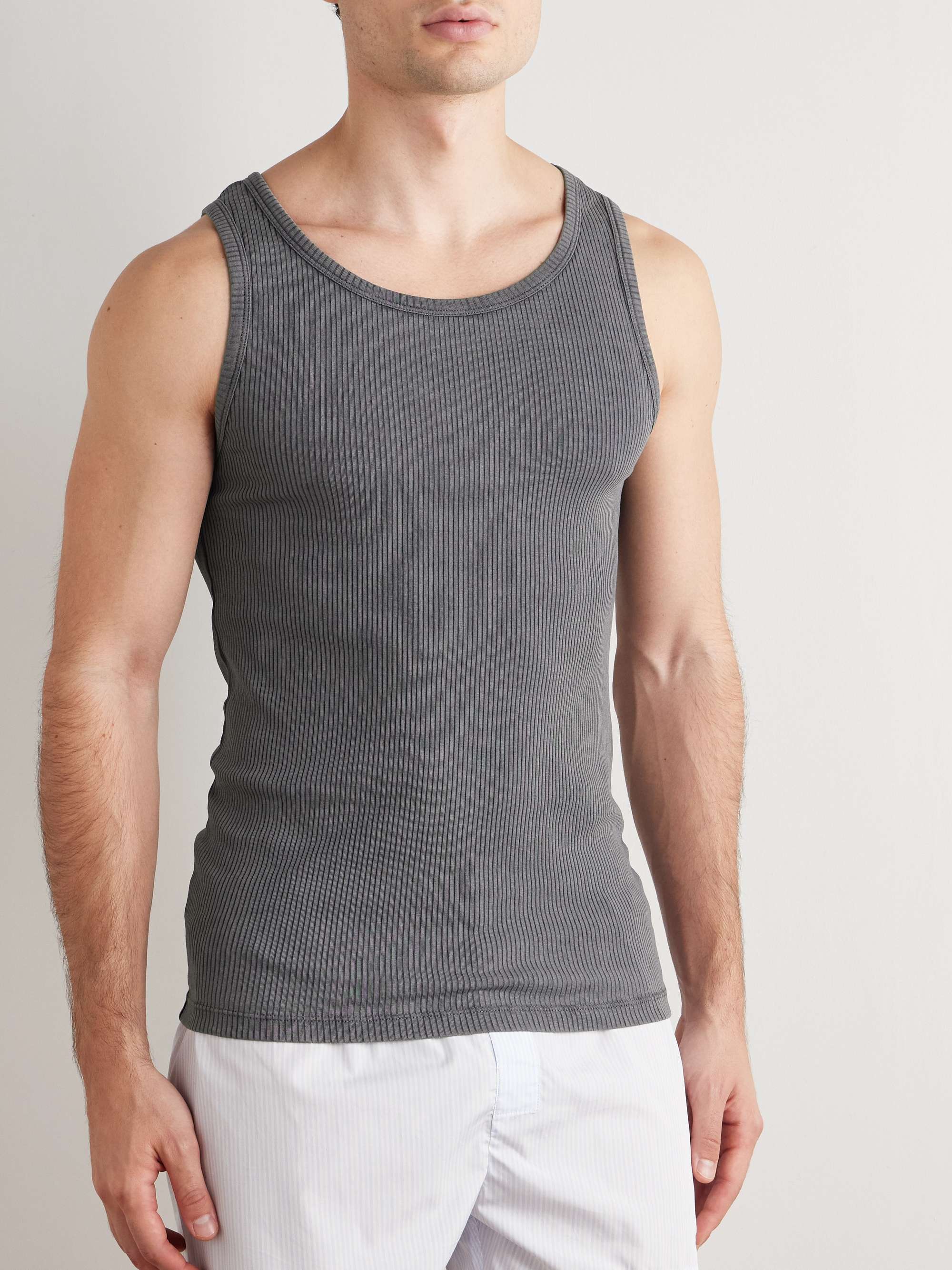 Ribbed Stretch Cotton and Linen-Blend Tank Top view
