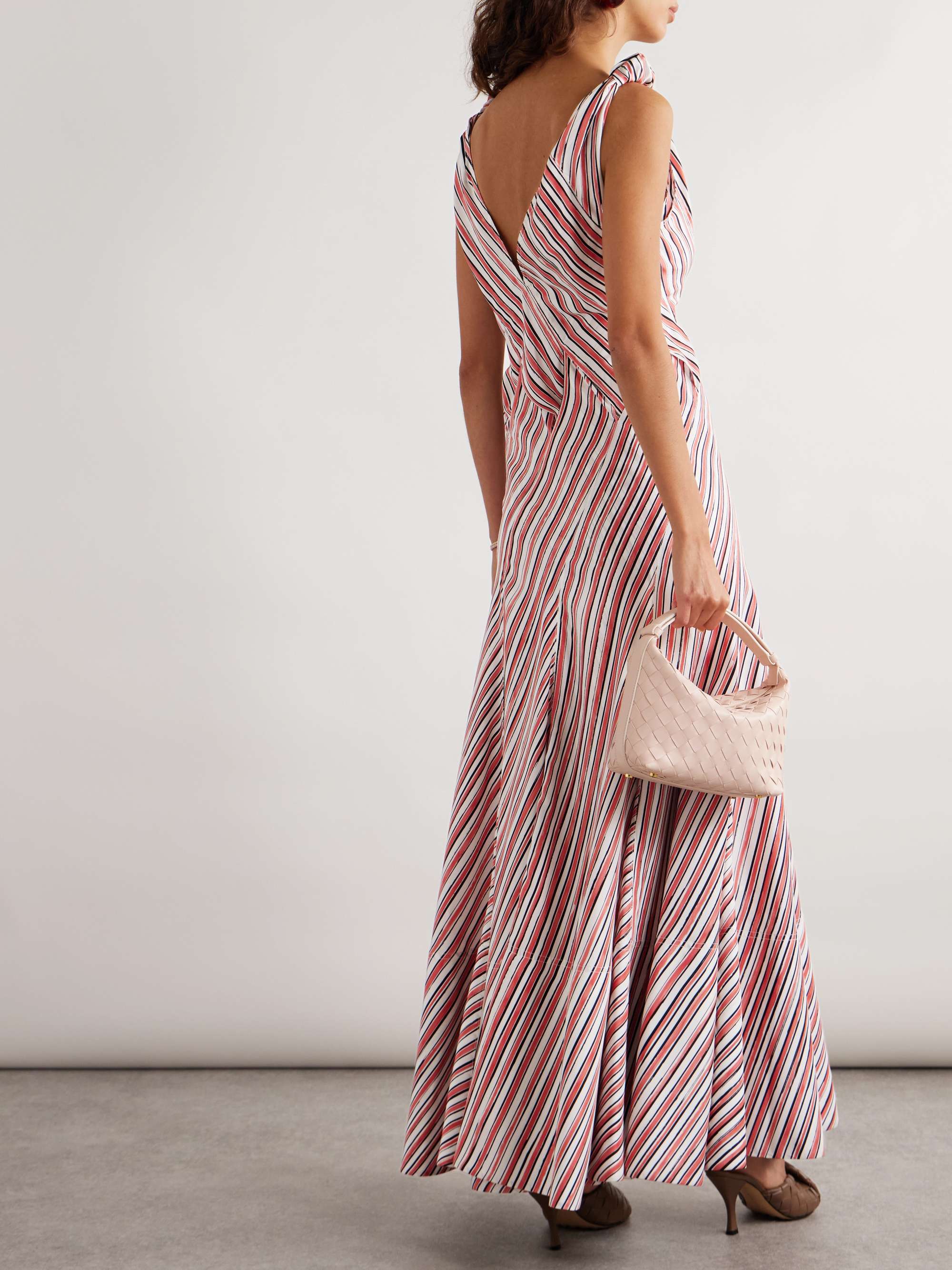 Knotted paneled striped silk-habotai maxi dress view
