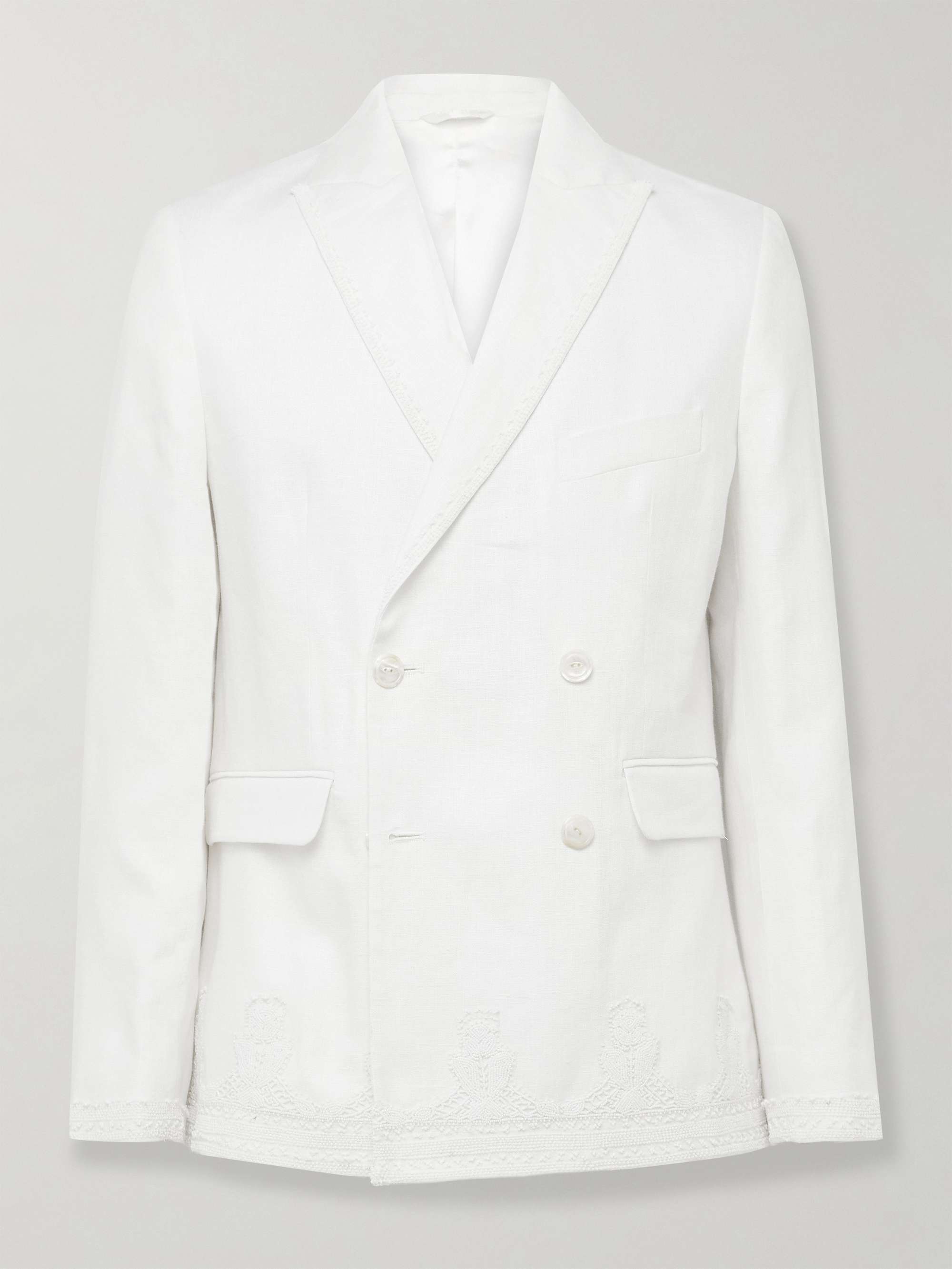 Marsh Double-Breasted Embellished Tulle-Trimmed Linen Suit Jacket view