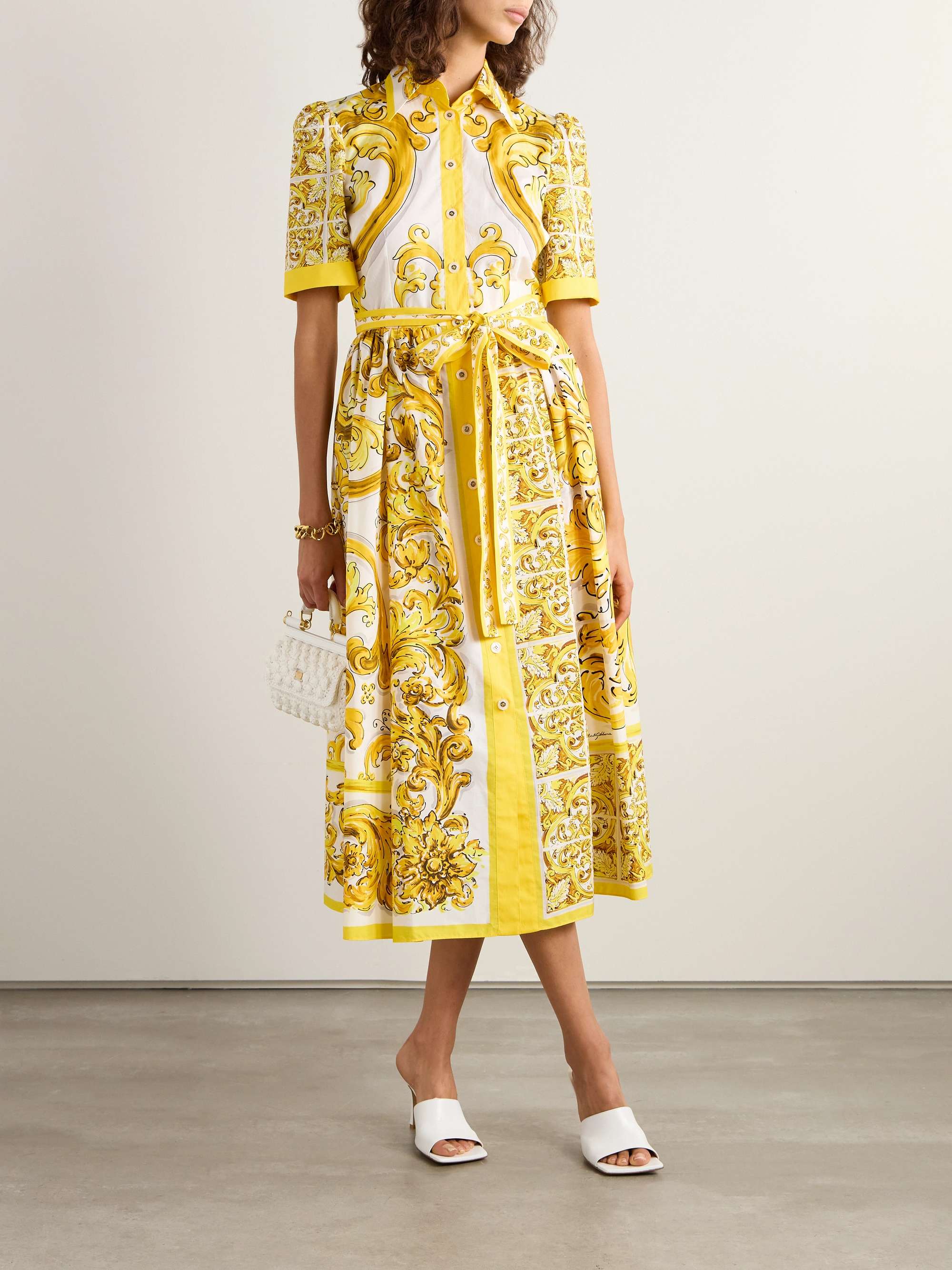 Maiolica belted pleated printed cotton-poplin midi dress view