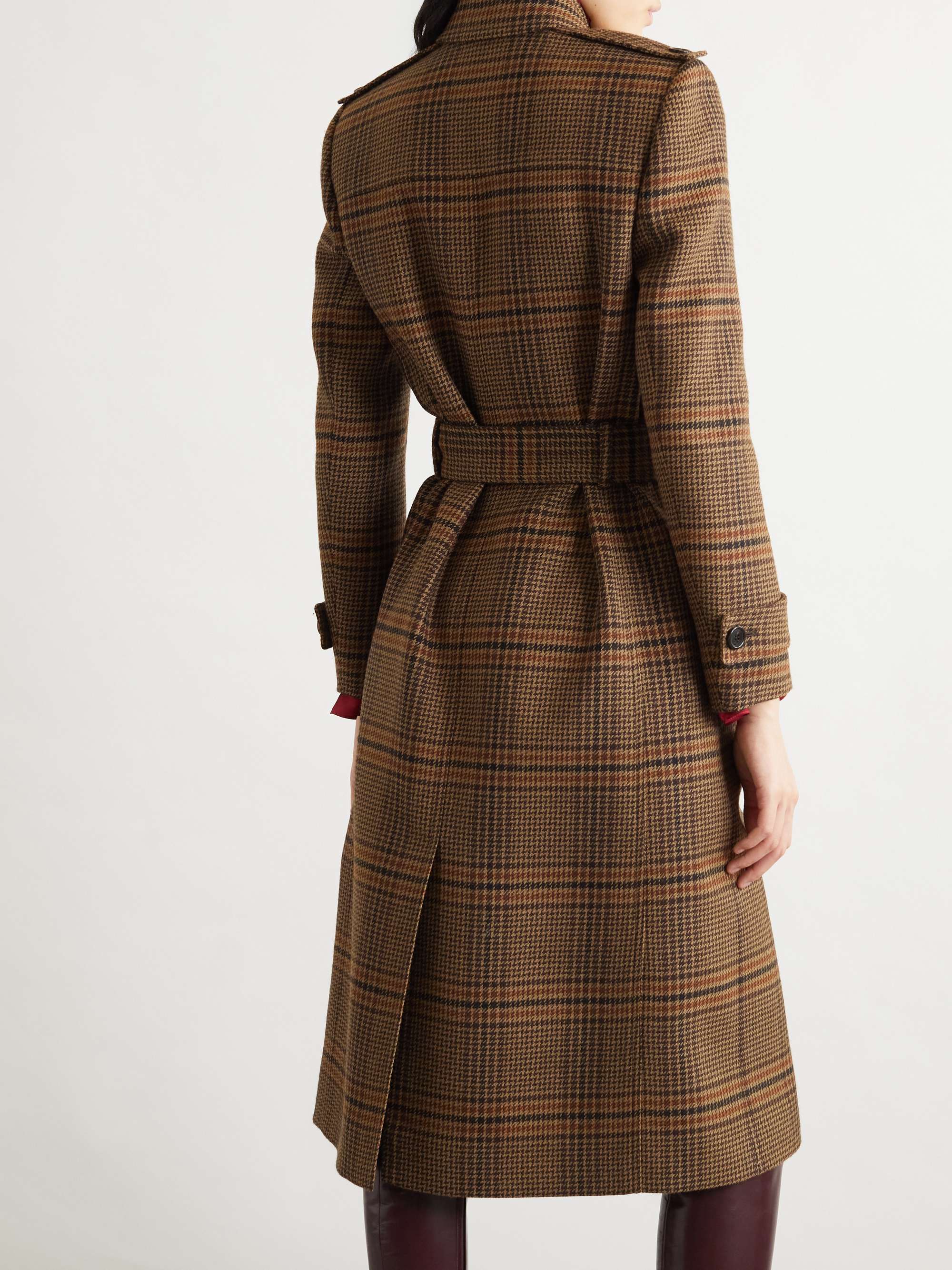 Belted checked wool trench coat view