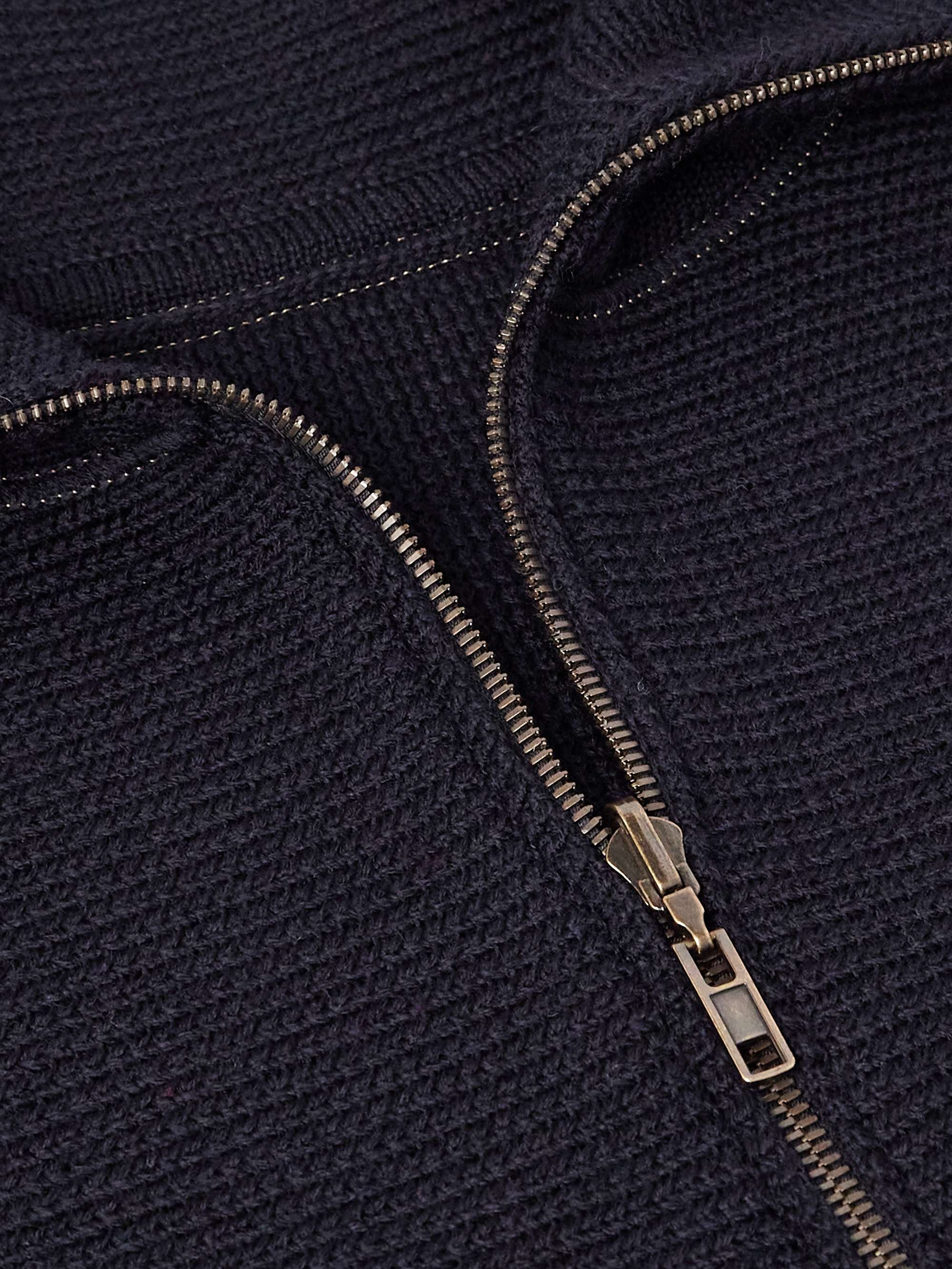 Denim-Trimmed Wool Half-Zip Sweater view