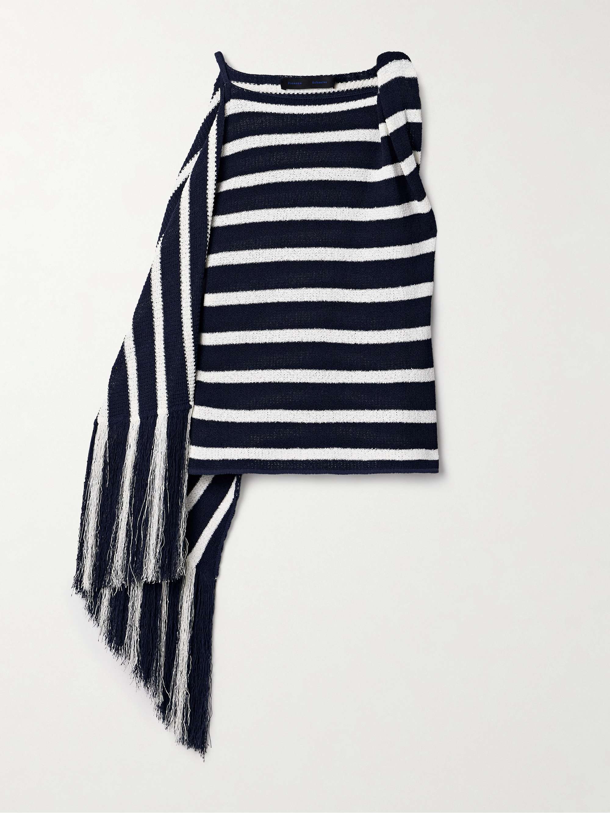 Yves asymmetric fringed knitted top view