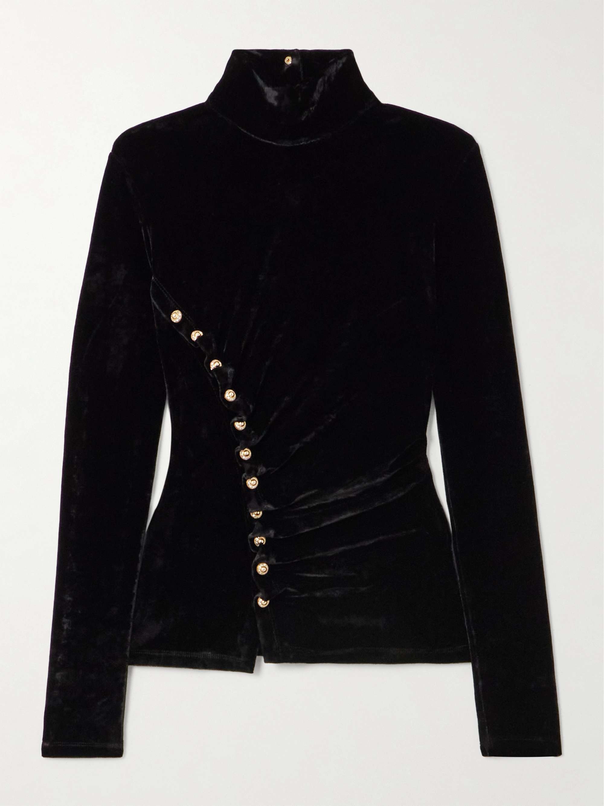 Embellished velvet turtleneck top view