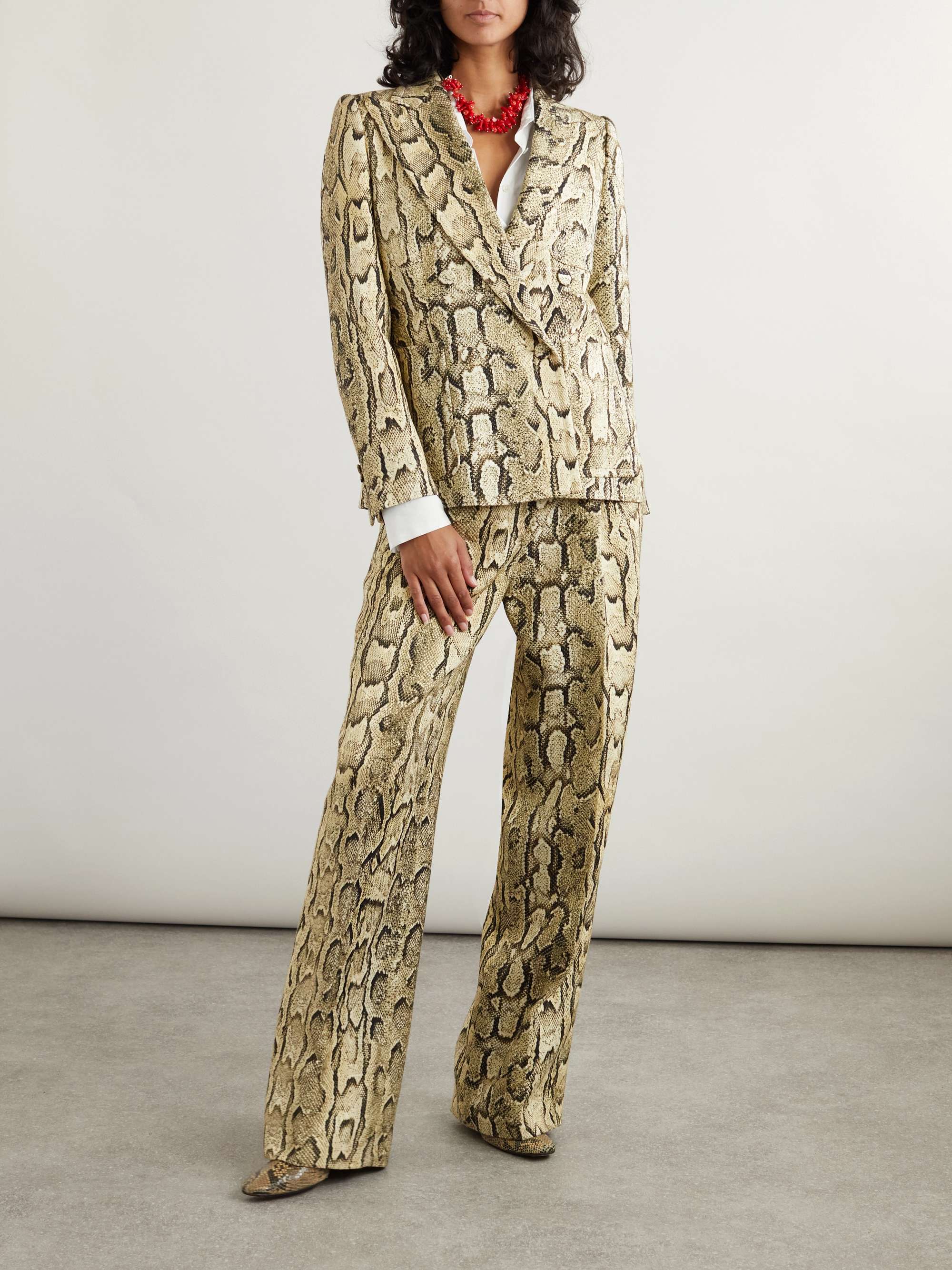 Double-breasted snake-print woven blazer view
