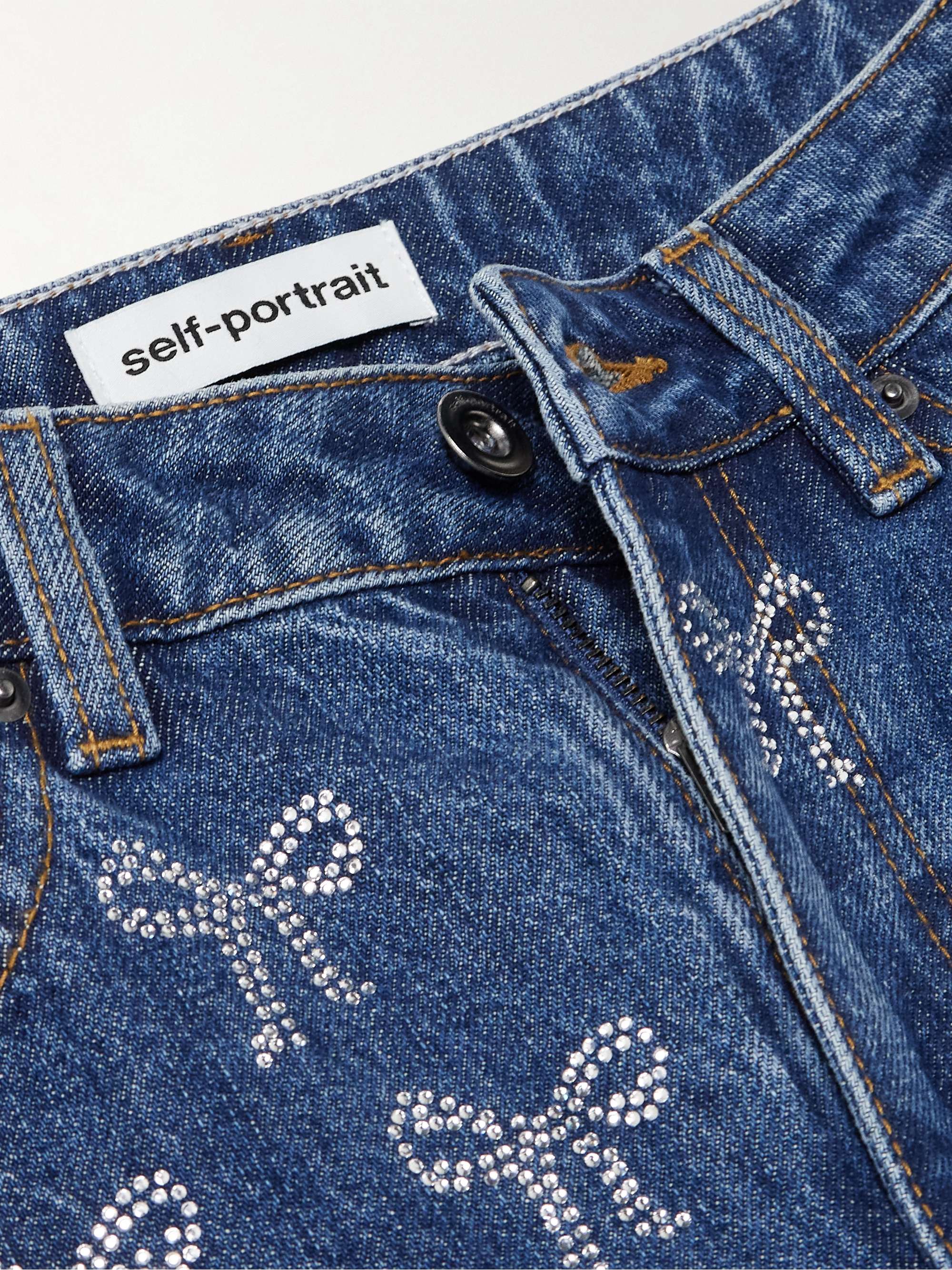 Crystal-embellished high-rise wide-leg jeans view