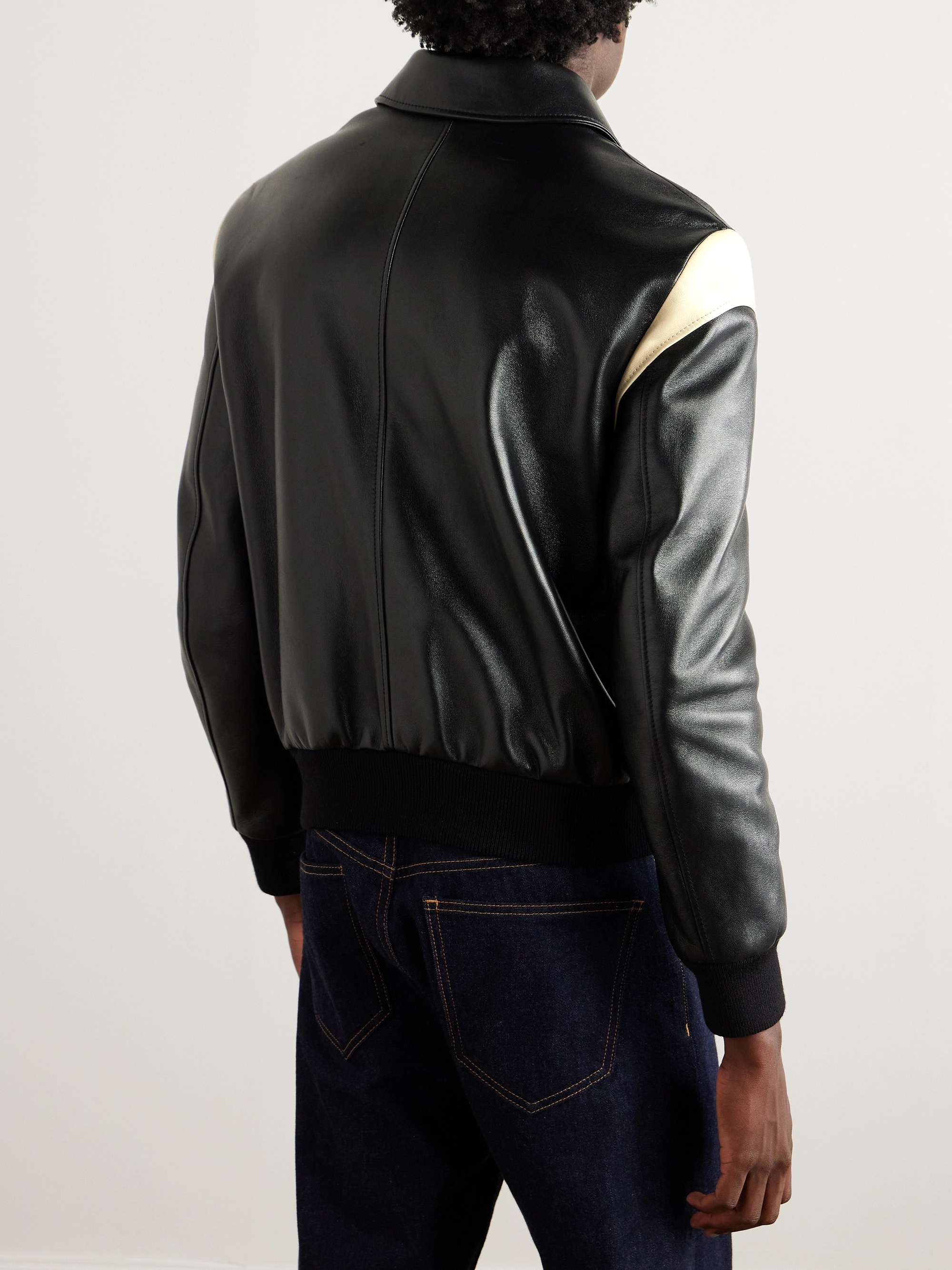 Teddy Slim-Fit Colour-Block Leather Varsity Jacket view