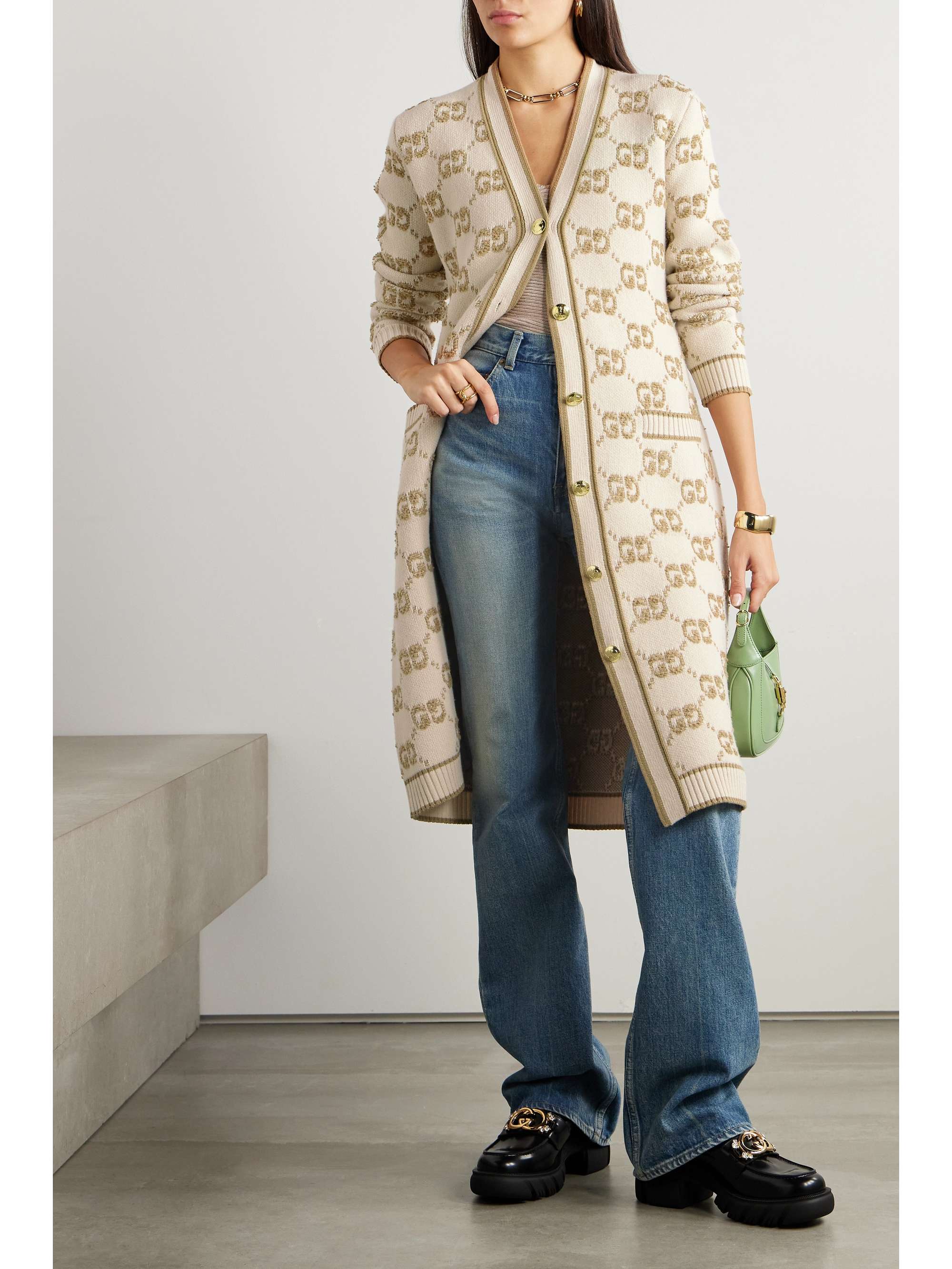 Belted wool-jacquard cardigan view