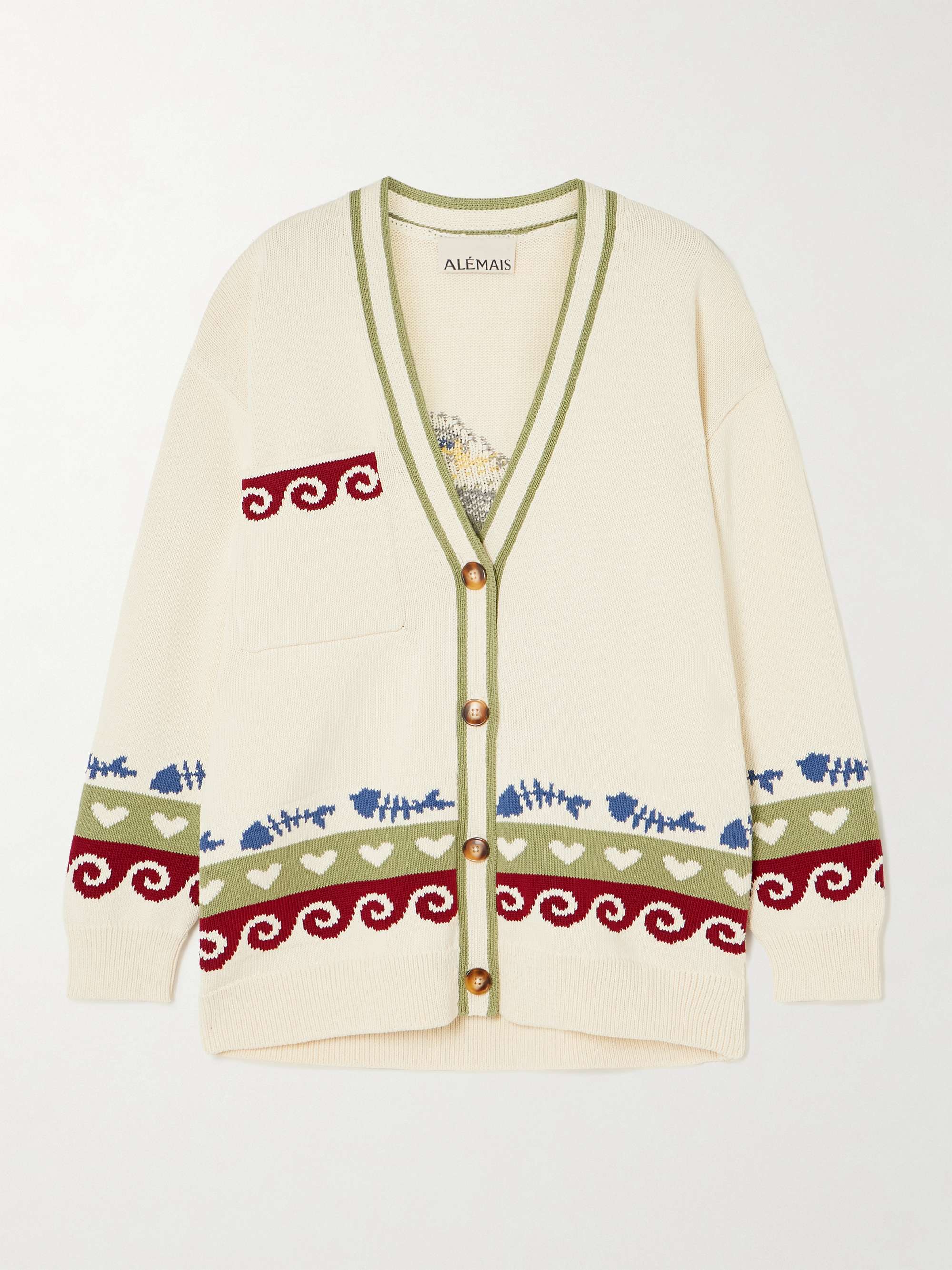 Bath House oversized jacquard-knit organic cotton cardigan view