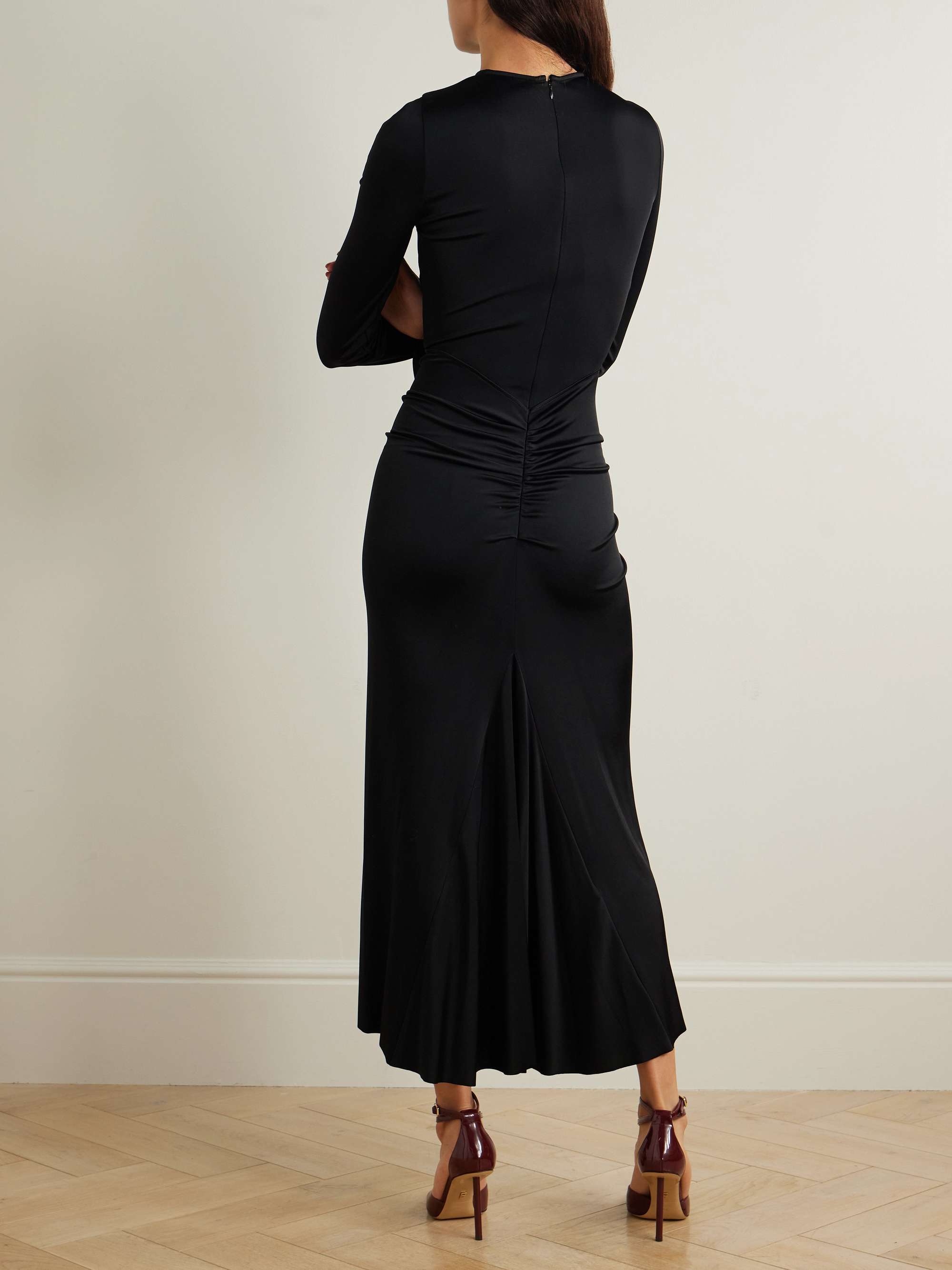 Gathered satin-jersey midi dress view