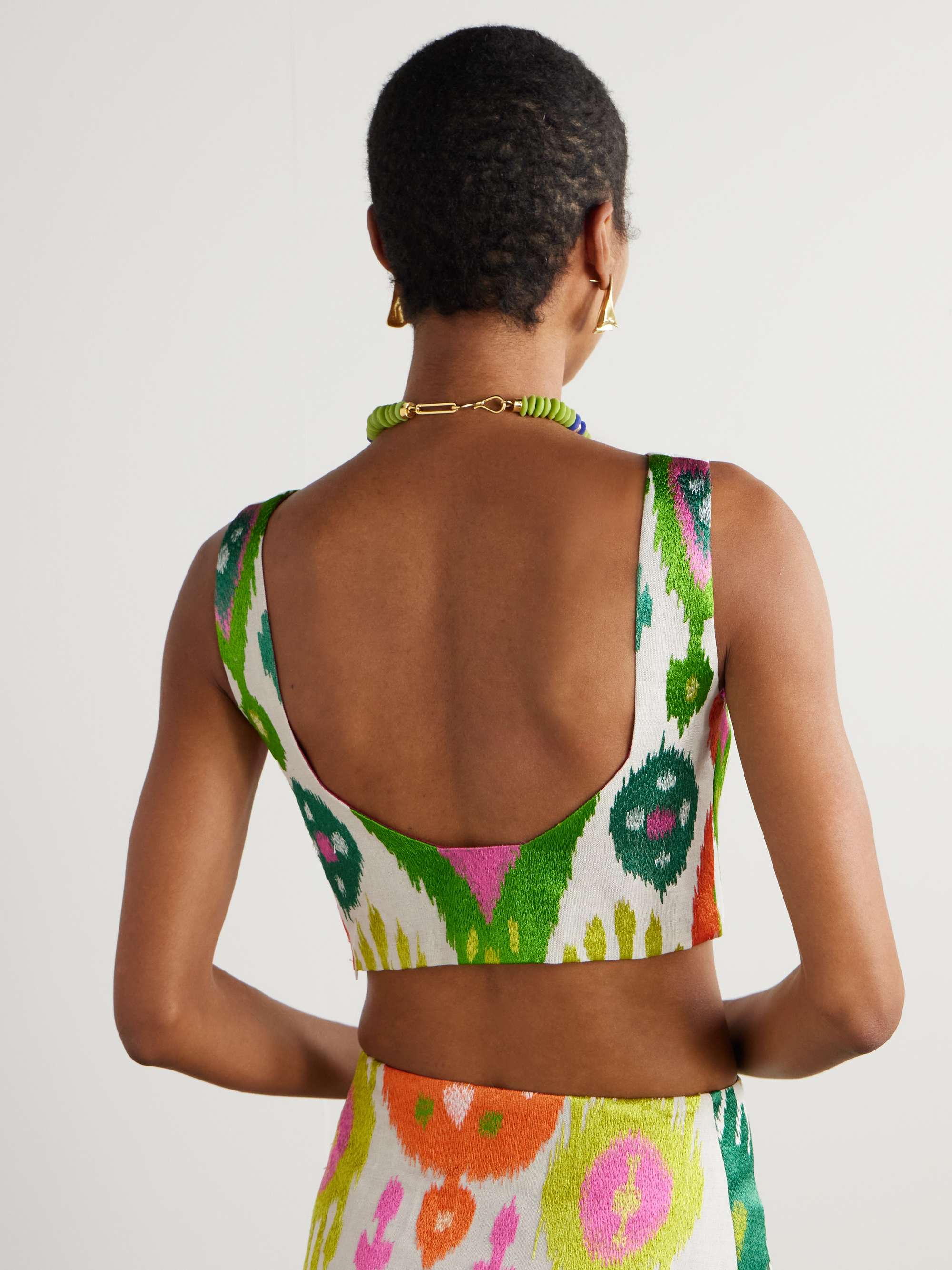 Santorini cropped embroidered woven top view