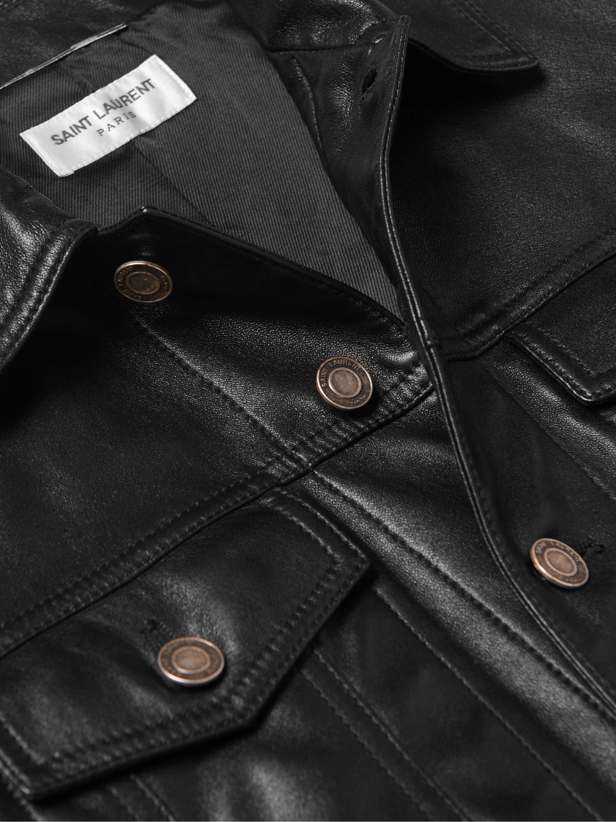 Slim-Fit Leather Trucker Jacket view
