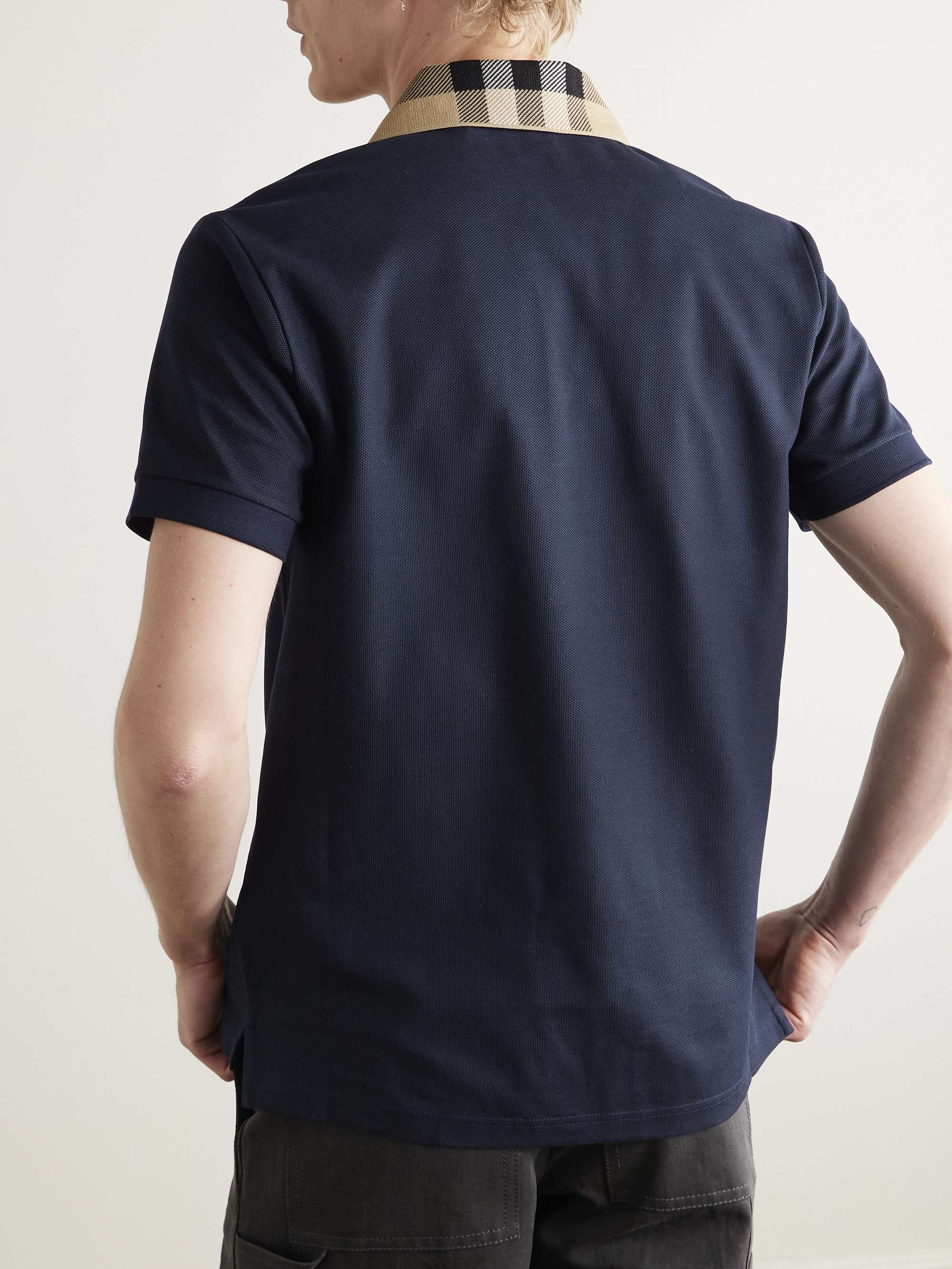 Check-Trimmed Cotton-Piqué Polo Shirt view