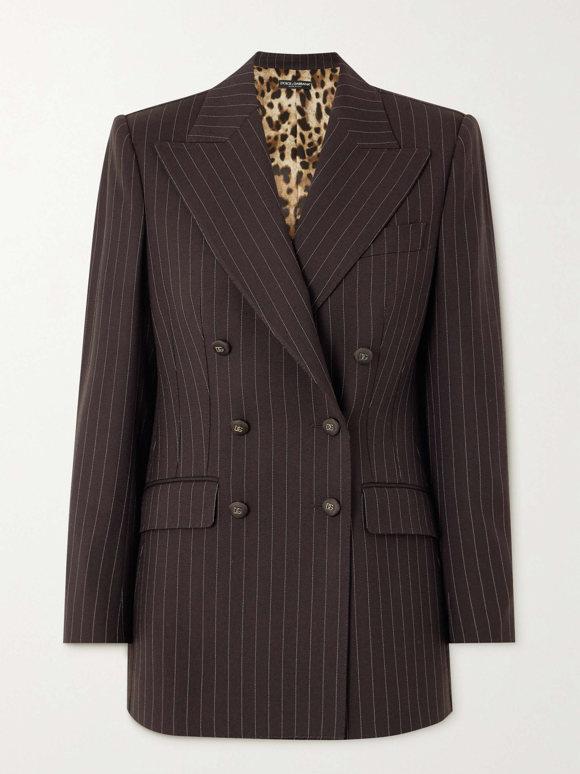 Pinstriped double-breasted wool-twill blazer view