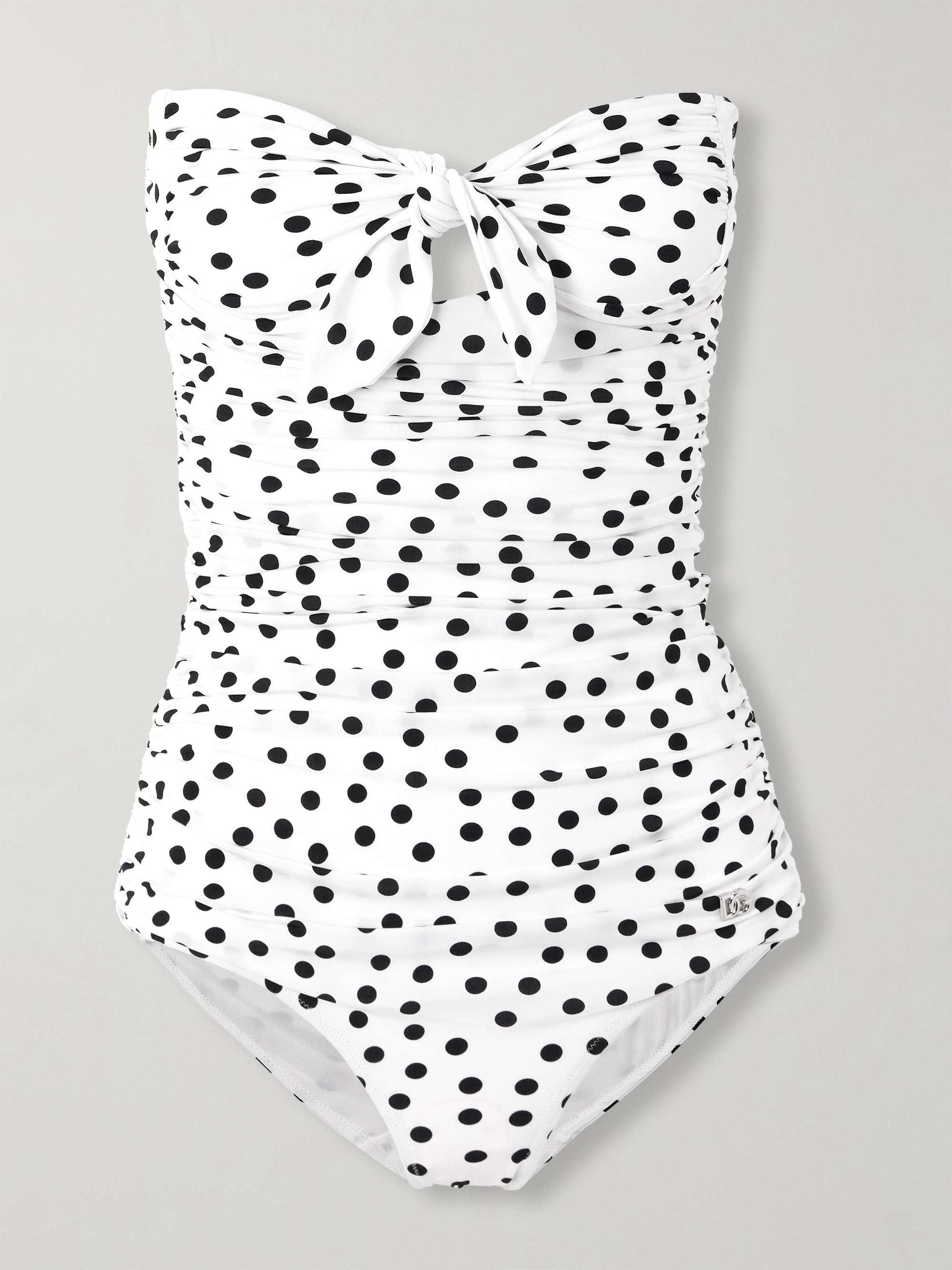 Strapless tie-front ruched polka-dot swimsuit view