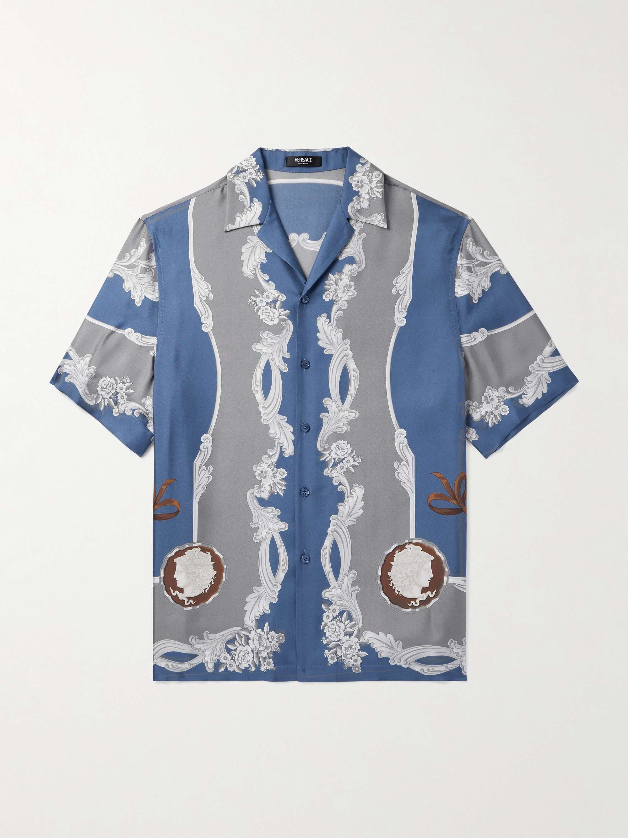 Camp-Collar Printed Silk-Twill Shirt view