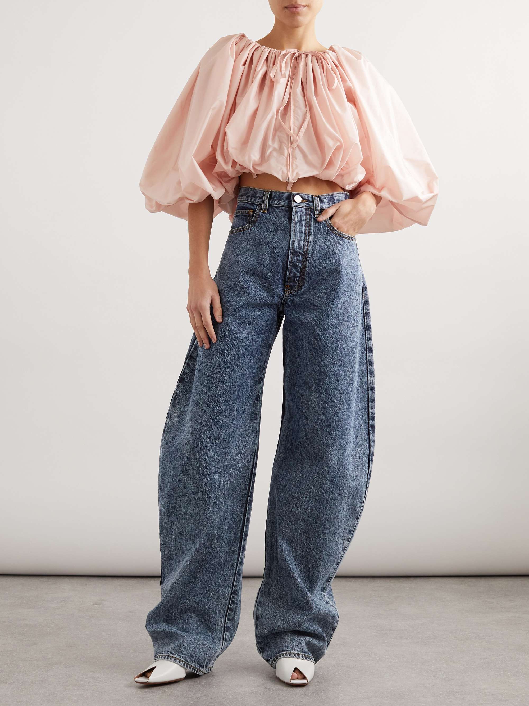 Cropped gathered taffeta blouse view