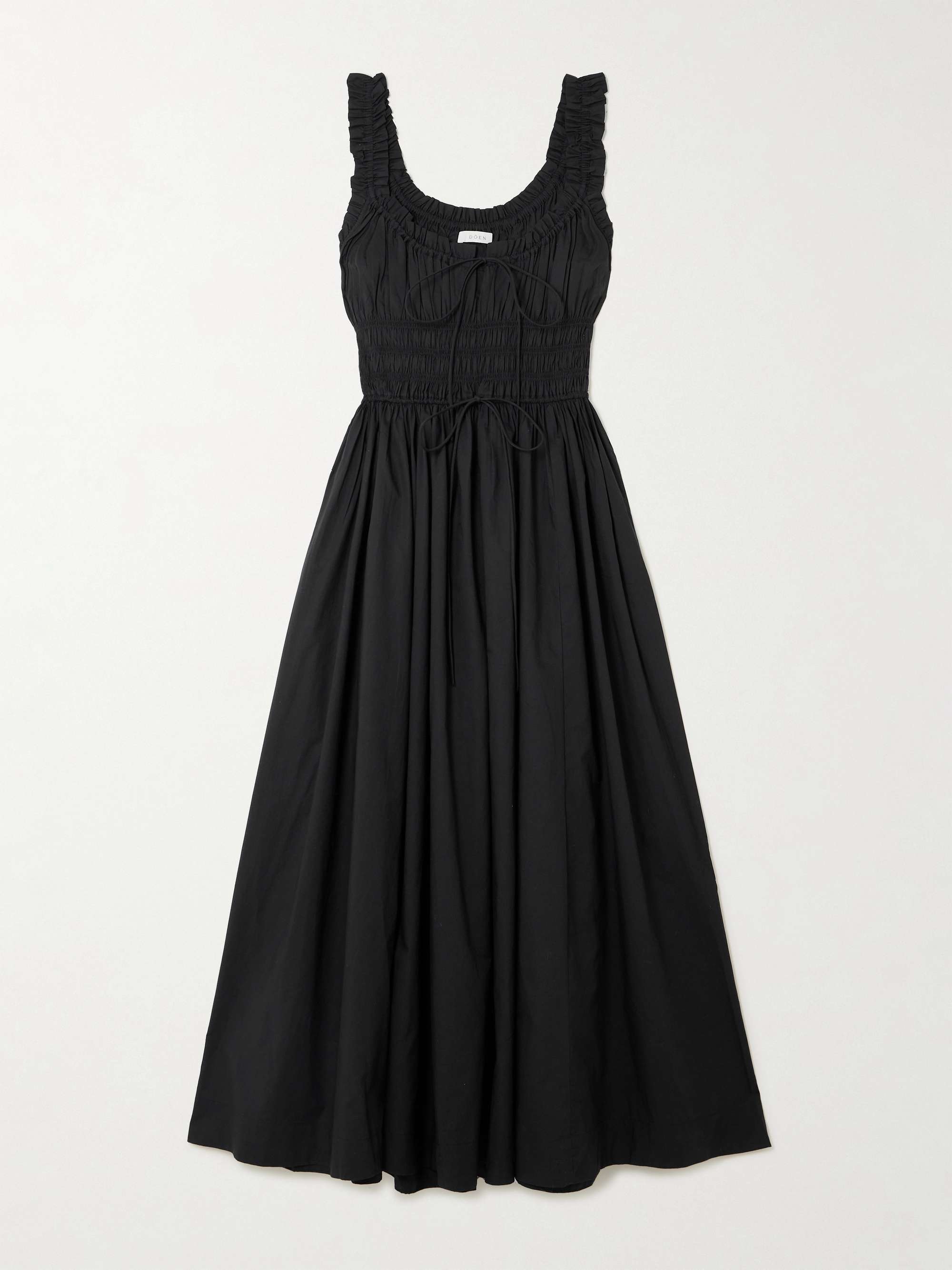 Emmaretta tie-detailed shirred organic cotton-voile midi dress view