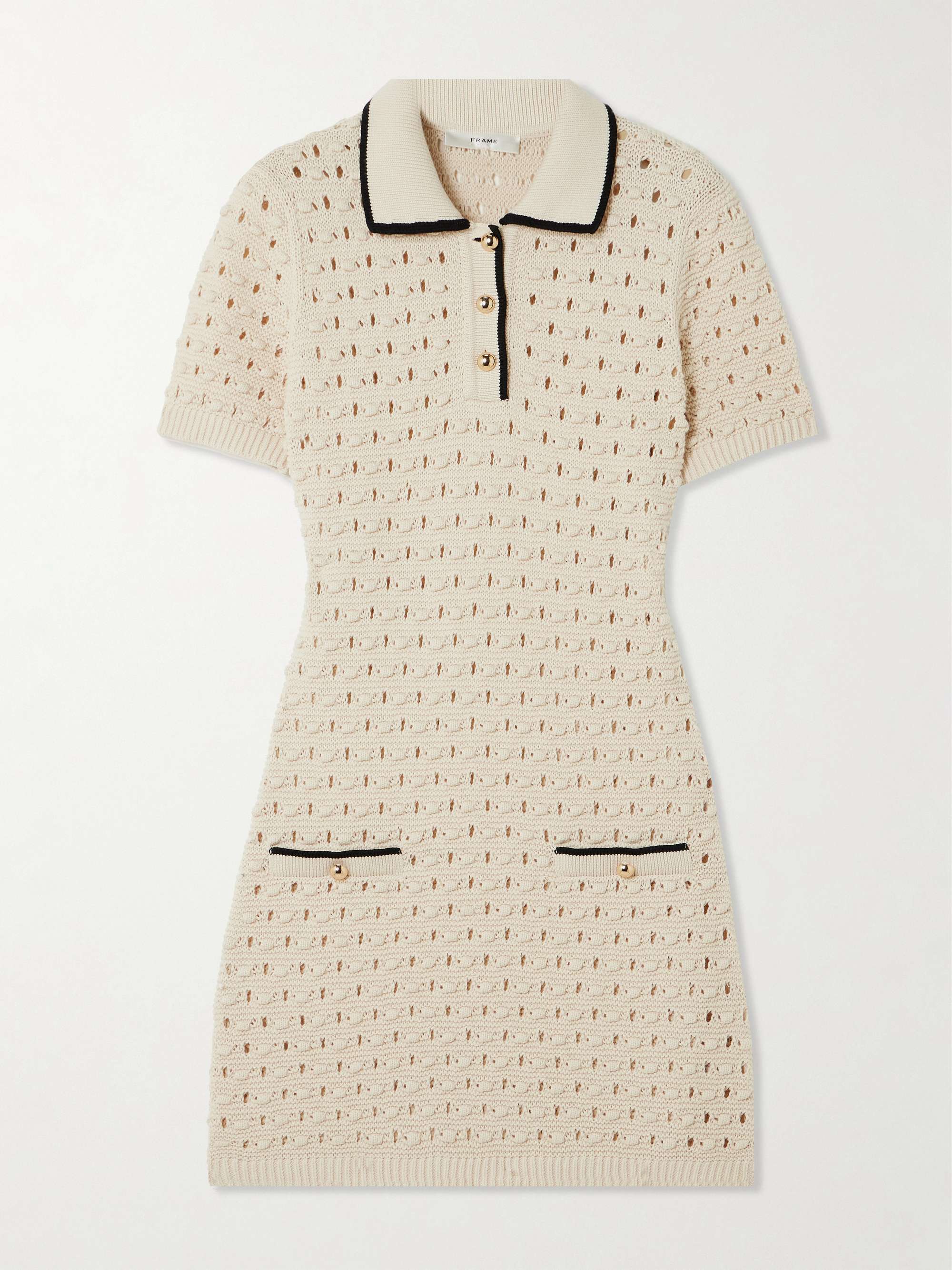 The Bauble piped open-knit cotton mini dress view