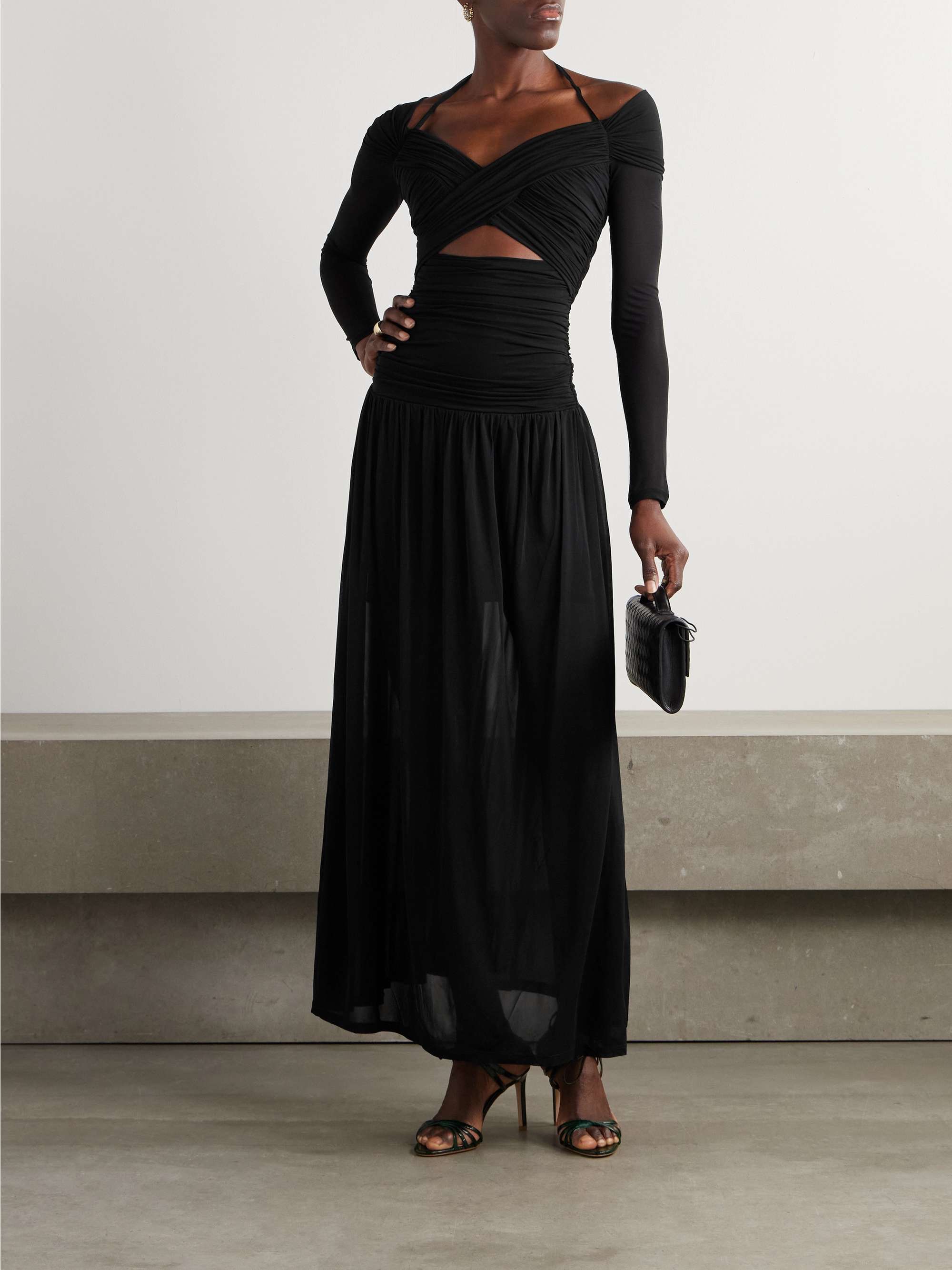 Illuminate cold-shoulder cutout pleated chiffon halterneck maxi dress view