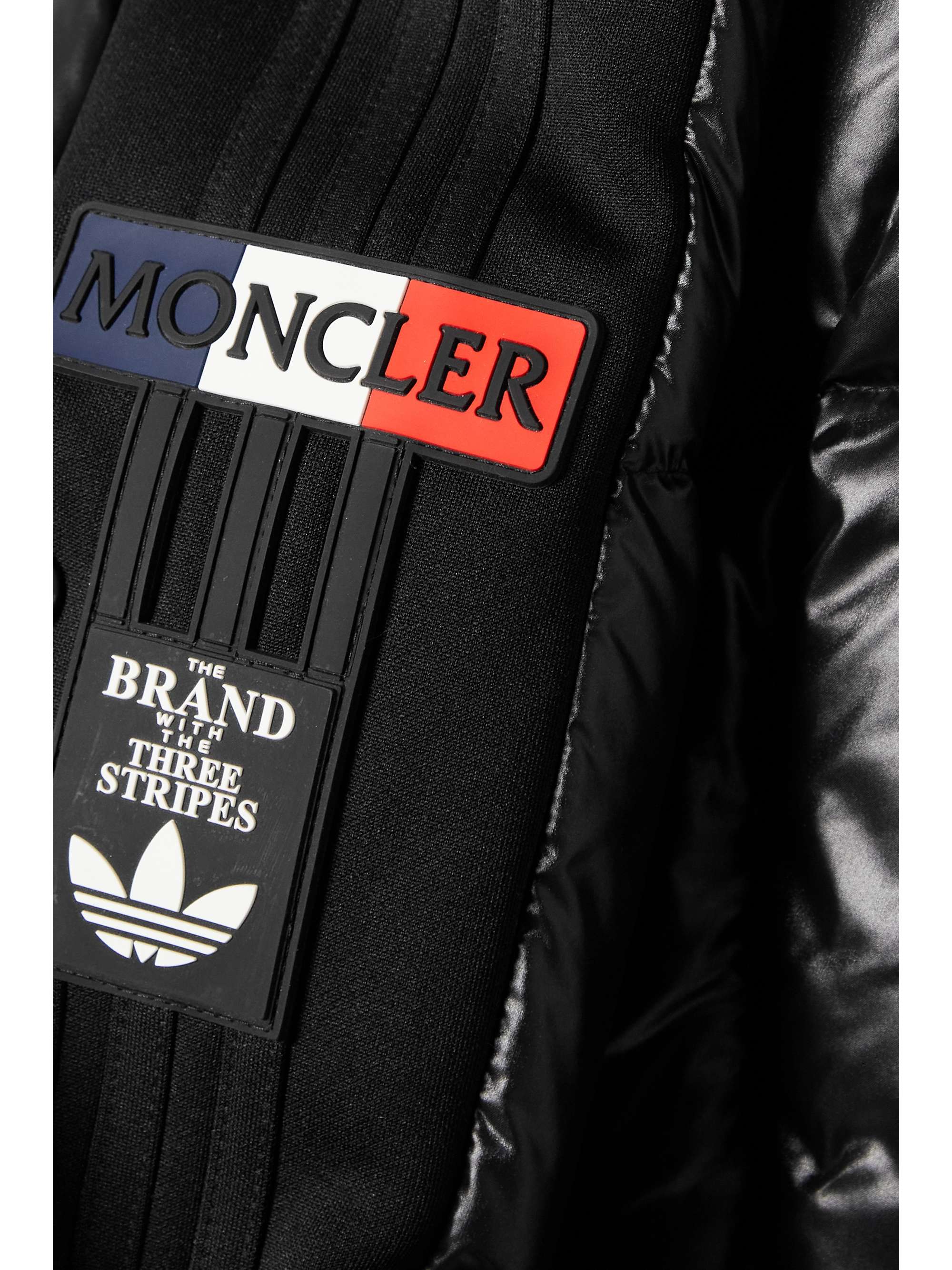 + adidas Originals Beiser hooded quilted jersey-trimmed glossed-shell down coat view