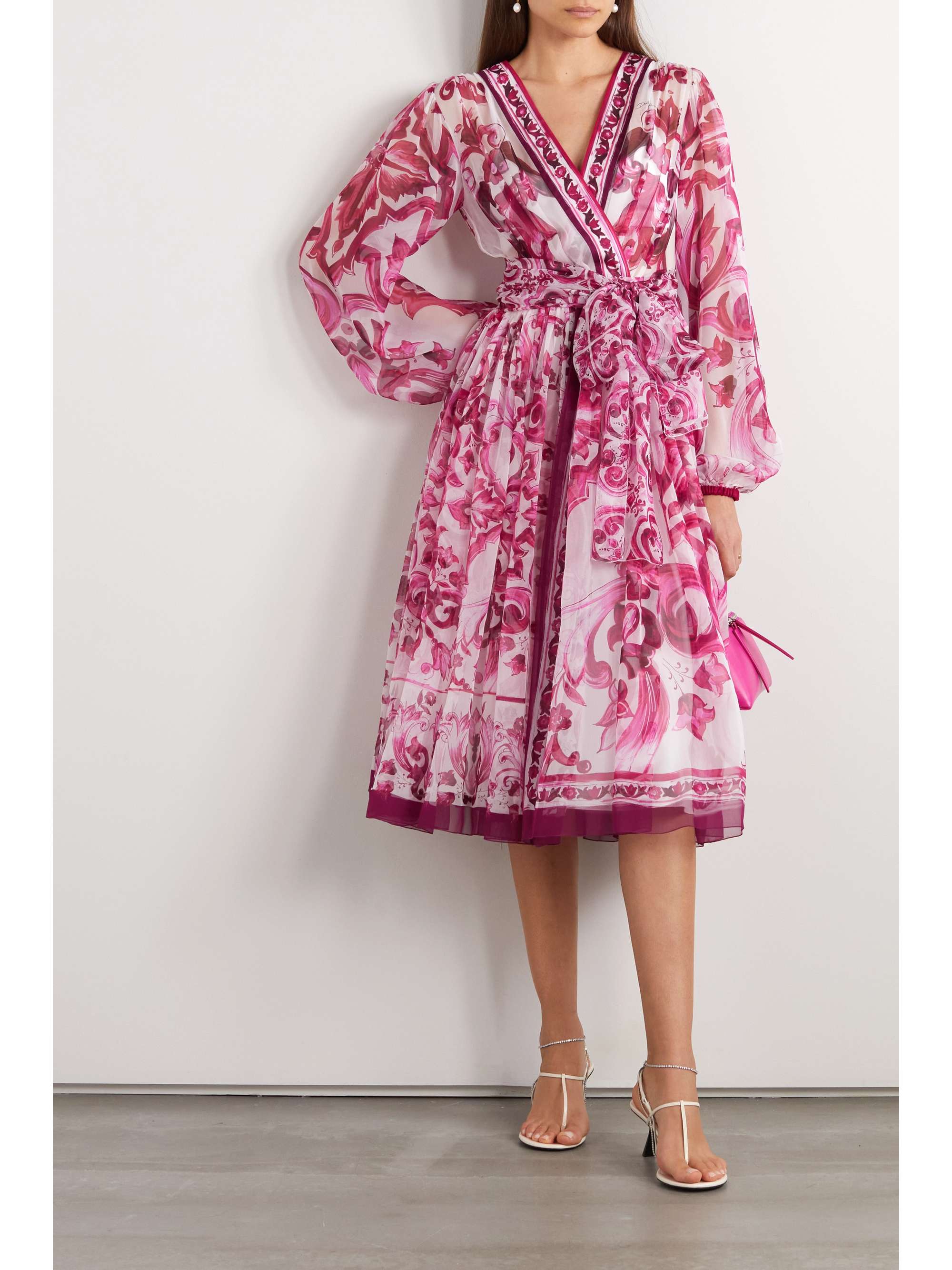 Maiolica belted wrap-effect printed silk-georgette midi dress view