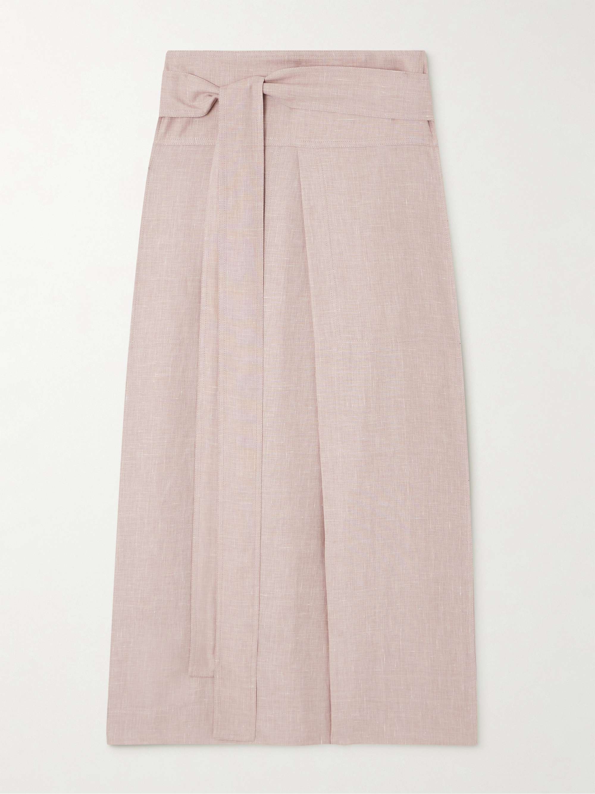 Belted linen, wool and silk-blend midi skirt view