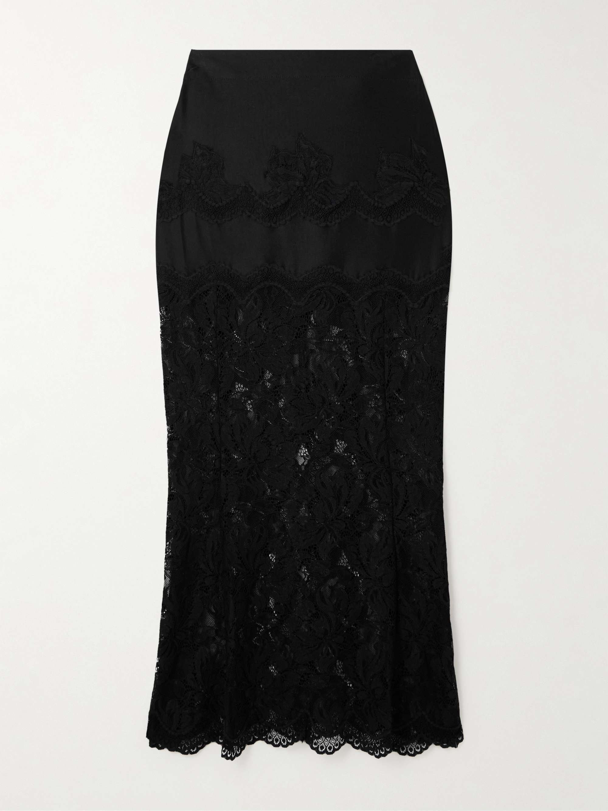 Scalloped satin and lace midi skirt view