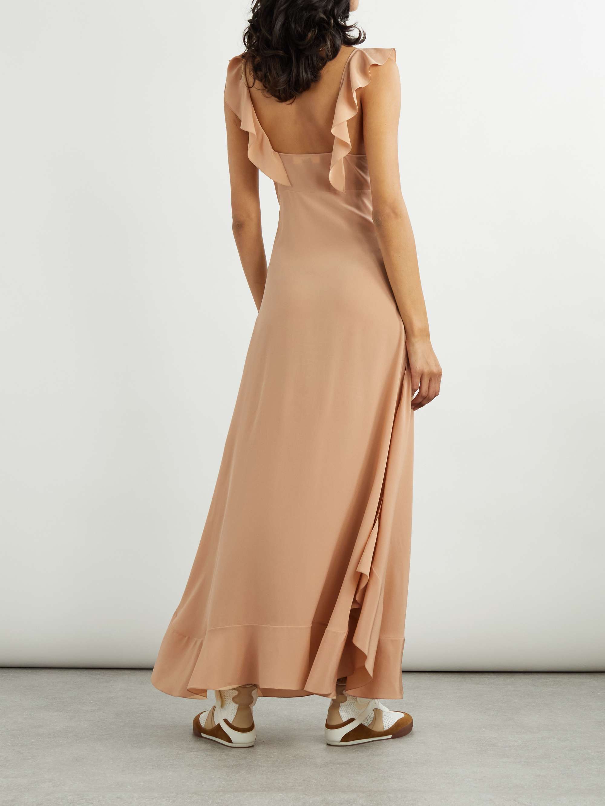 Ruffled silk maxi dress view