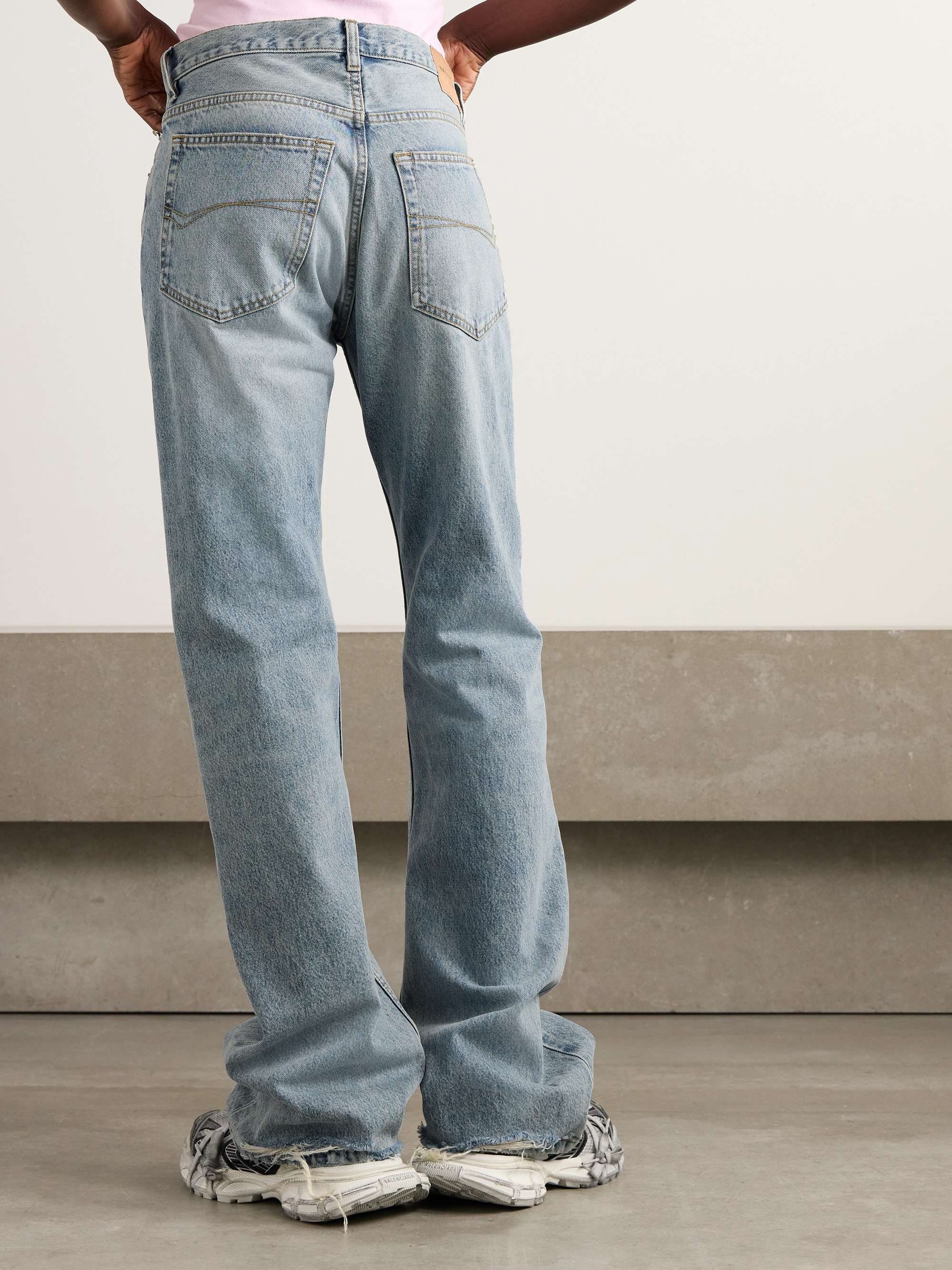 Distressed mid-rise straight-leg jeans view